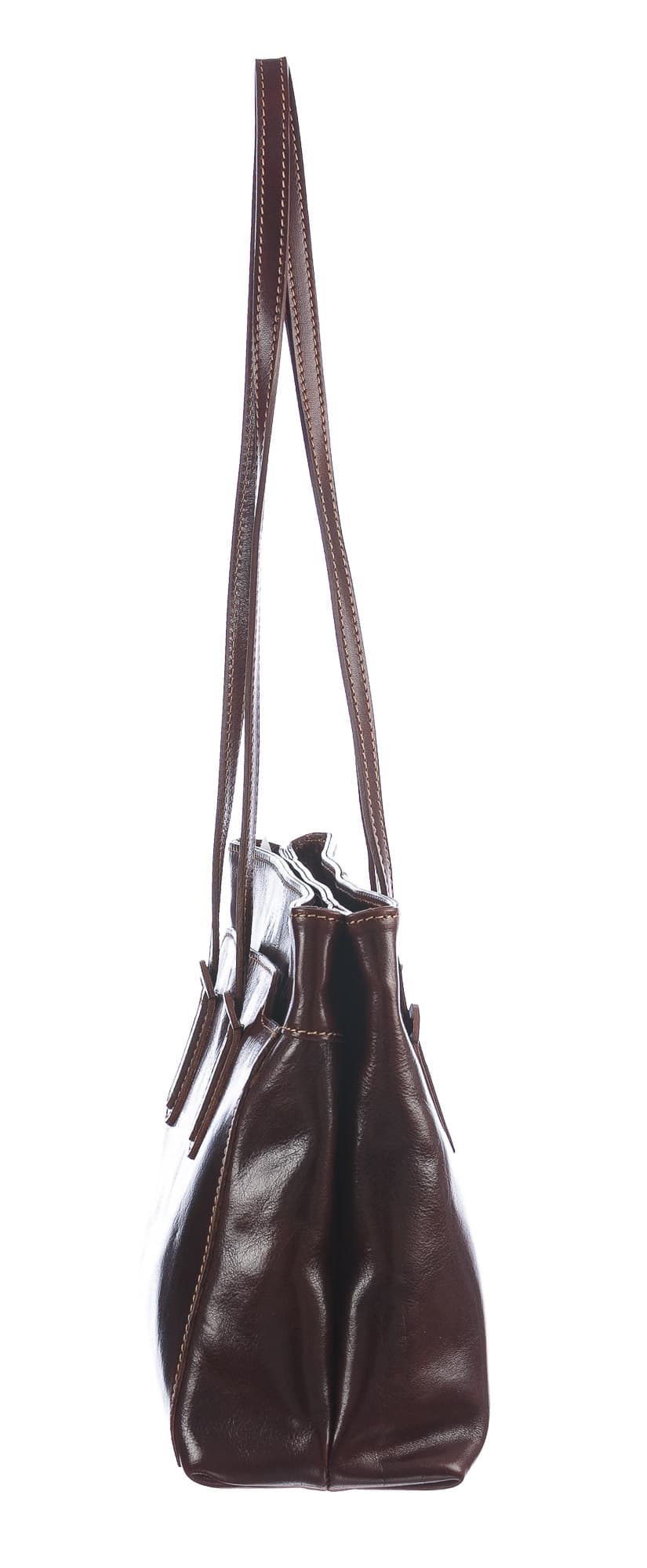 Borsa a spalla da donna in vera pelle MINA, colore TESTA DI MORO, CHIAROSCURO, MADE IN ITALY 