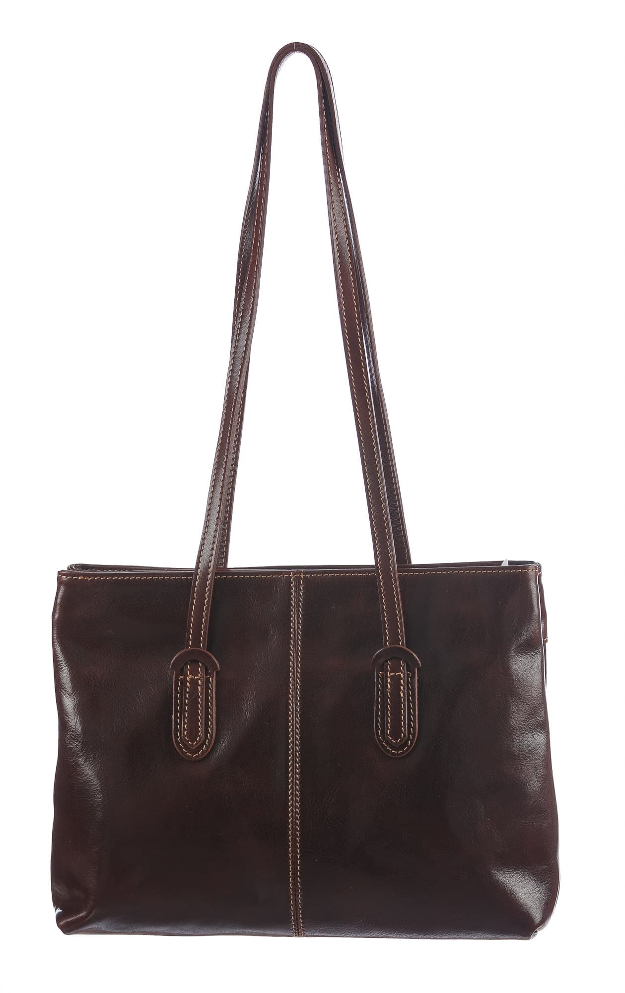 Borsa a spalla da donna in vera pelle MINA, colore TESTA DI MORO, CHIAROSCURO, MADE IN ITALY 
