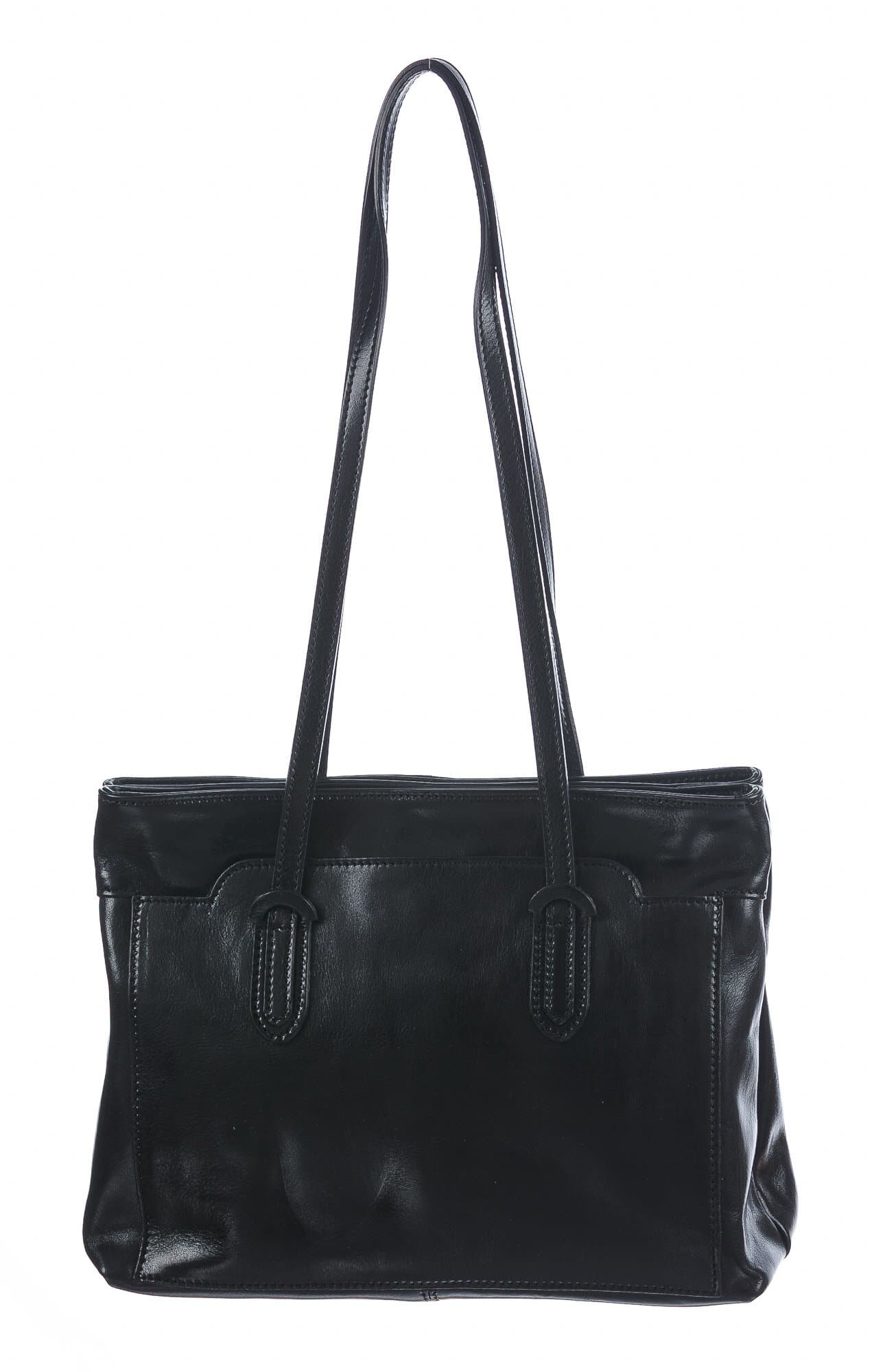 Borsa a spalla da donna in vera pelle MINA MAXI, colore NERO, CHIAROSCURO, MADE IN ITALY