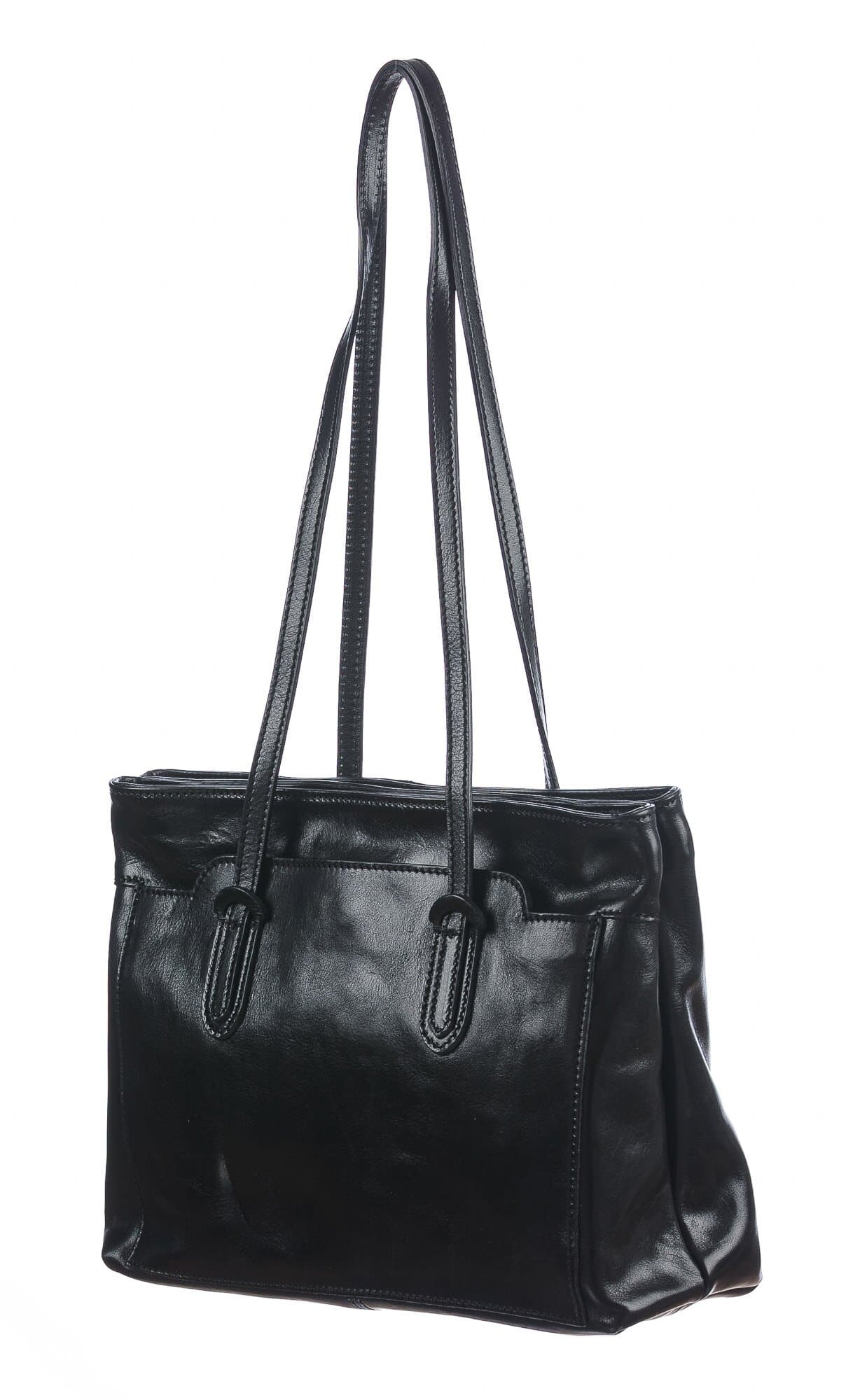 Borsa a spalla da donna in vera pelle MINA MAXI, colore NERO, CHIAROSCURO, MADE IN ITALY