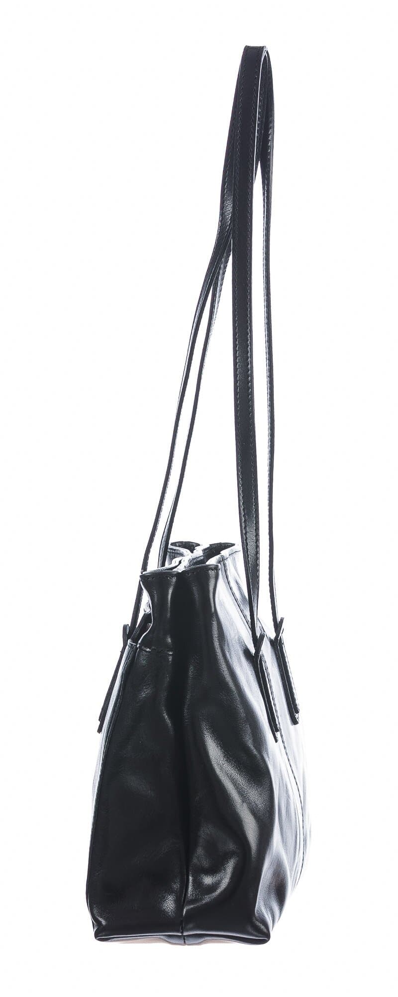 Borsa a spalla da donna in vera pelle MINA MAXI, colore NERO, CHIAROSCURO, MADE IN ITALY