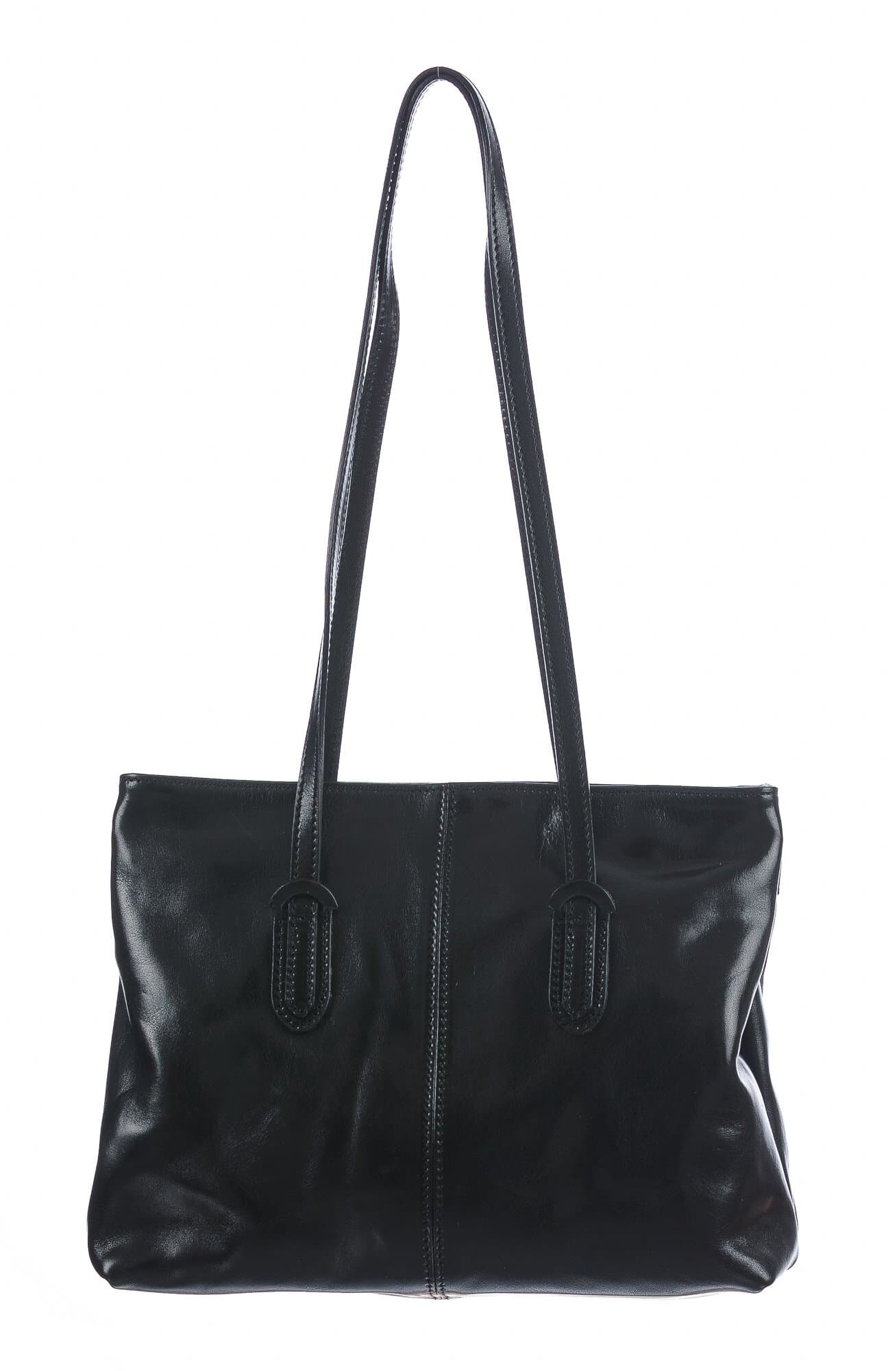 Borsa a spalla da donna in vera pelle MINA MAXI, colore NERO, CHIAROSCURO, MADE IN ITALY