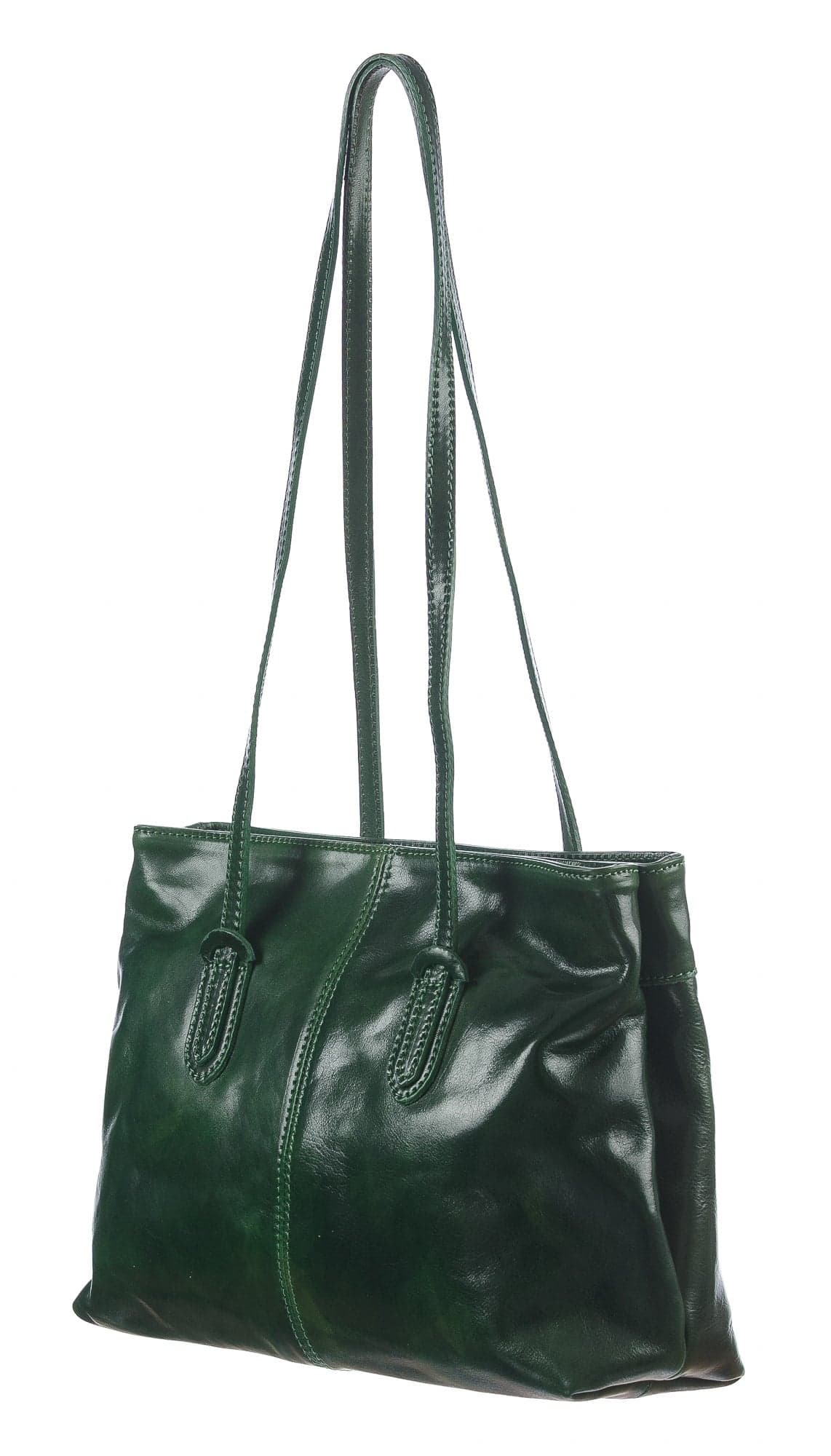Borsa a spalla da donna in vera pelle MINA MAXI, colore VERDE, CHIAROSCURO, Made in Italy