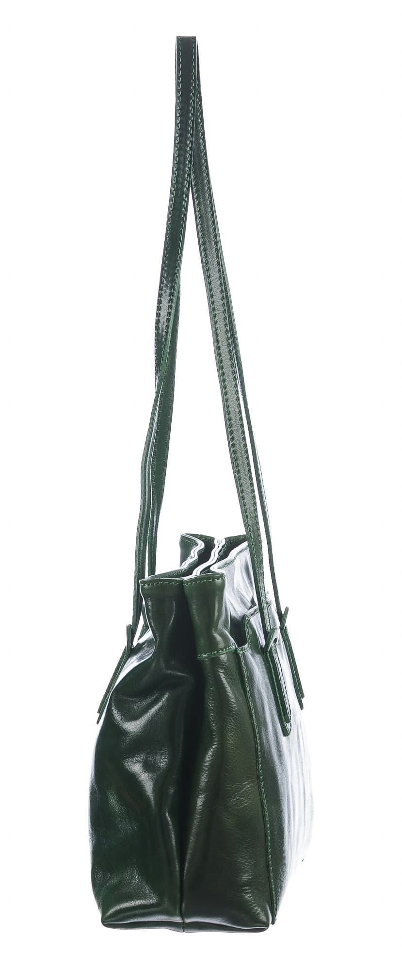 Borsa a spalla da donna in vera pelle MINA, colore VERDE, CHIAROSCURO, MADE IN ITALY