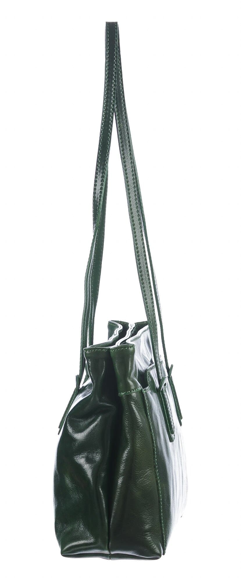 Borsa a spalla da donna in vera pelle MINA SMALL, colore VERDE, CHIAROSCURO, Made in Italy