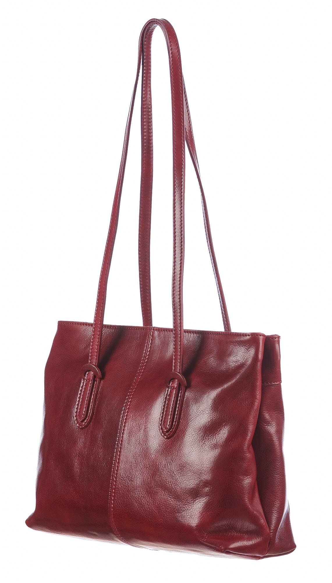  Borsa a spalla da donna in vera pelle MINA MAXI, colore ROSSO, CHIAROSCURO, Made in Italy