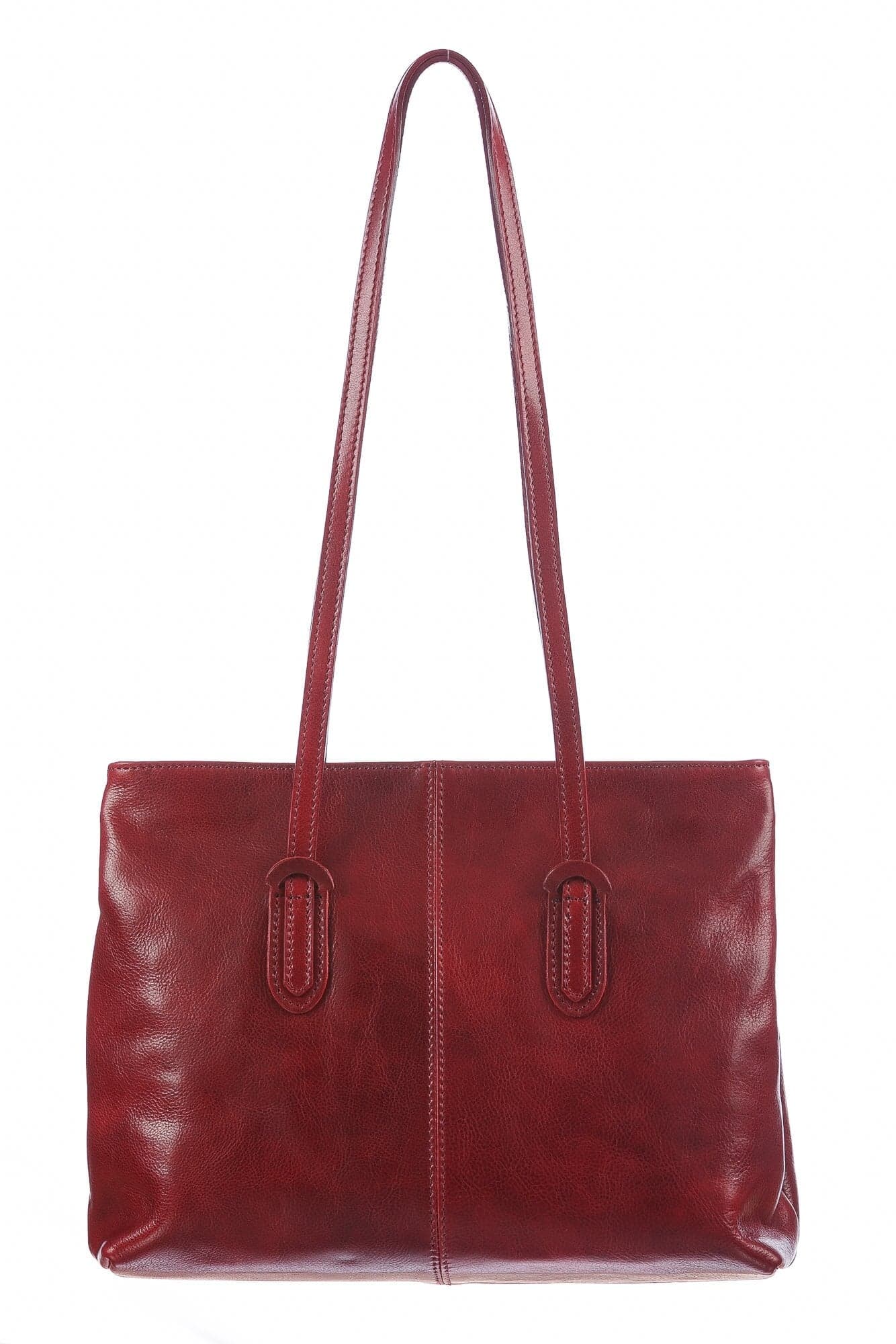 Borsa a spalla da donna in vera pelle MINA MAXI, colore ROSSO, CHIAROSCURO, MADE IN ITALY