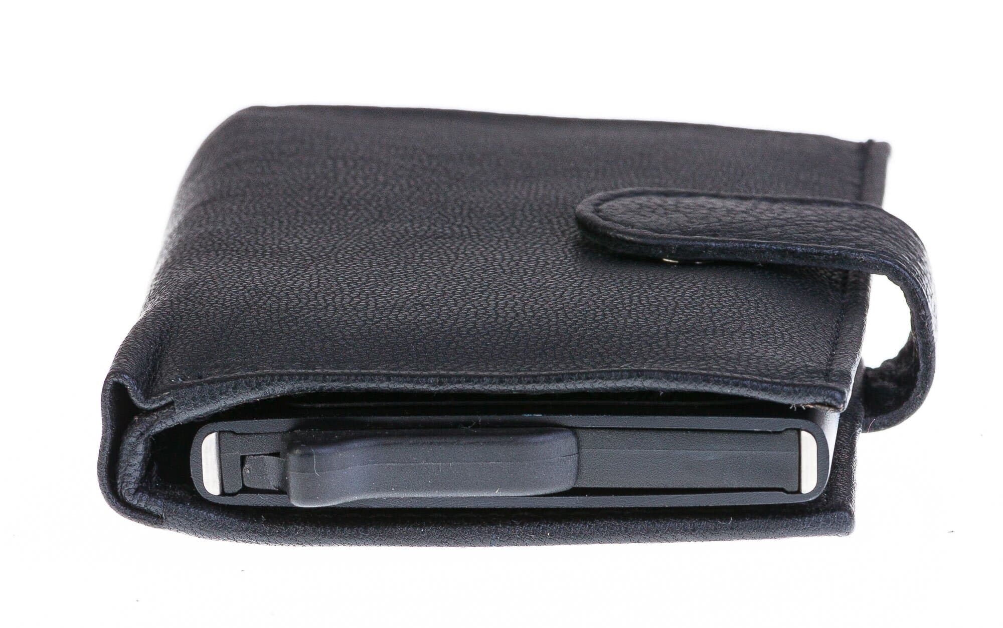Portafoglio in vera pelle e porta carte di credito in alluminio, da uomo DESIO con BLOCCO RFID, colore NERO, CHIAROSCURO