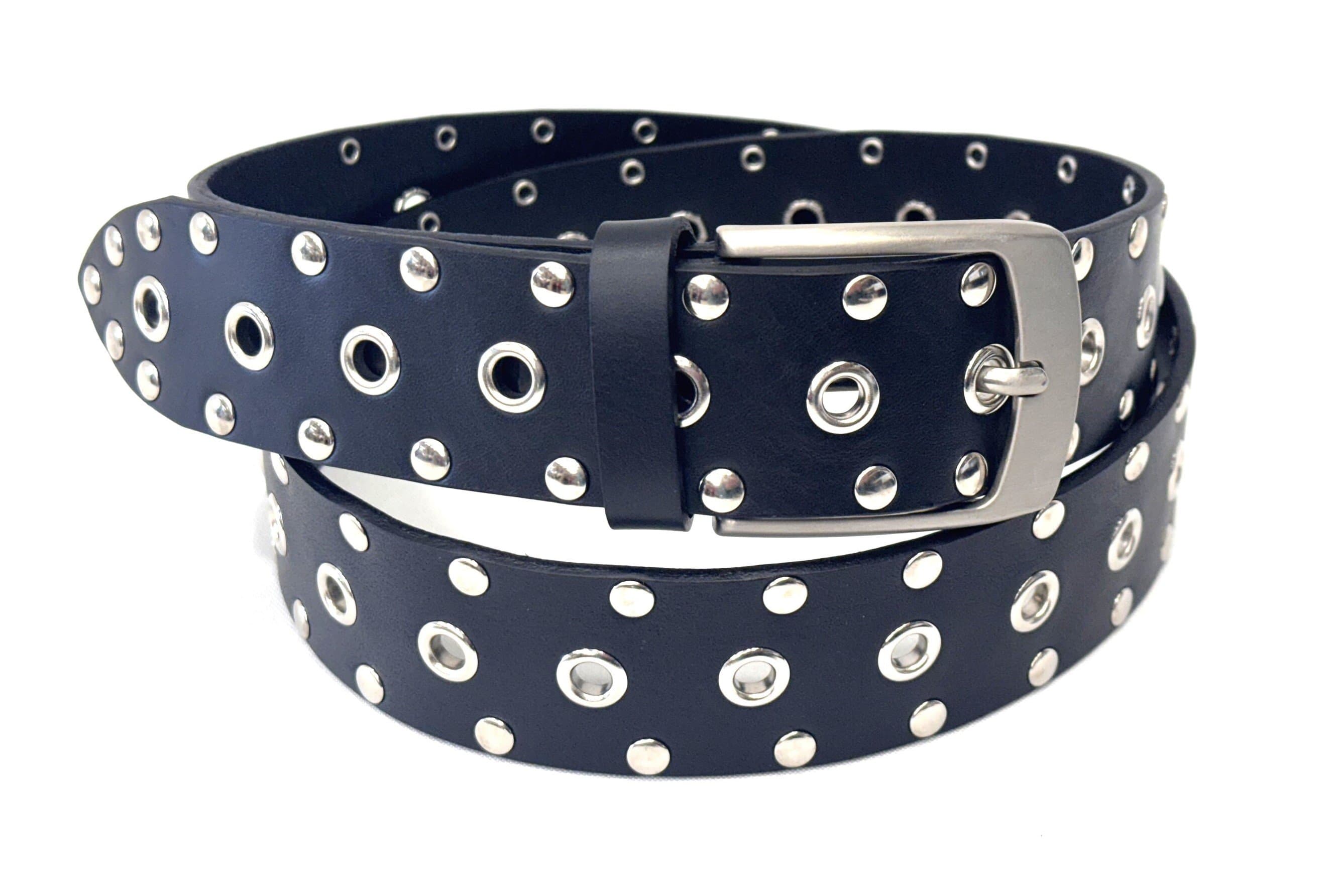 Cintura uomo in vera pelle CHIAROSCURO mod. BARLETTA, colore NERO, con borchie, Made in Italy