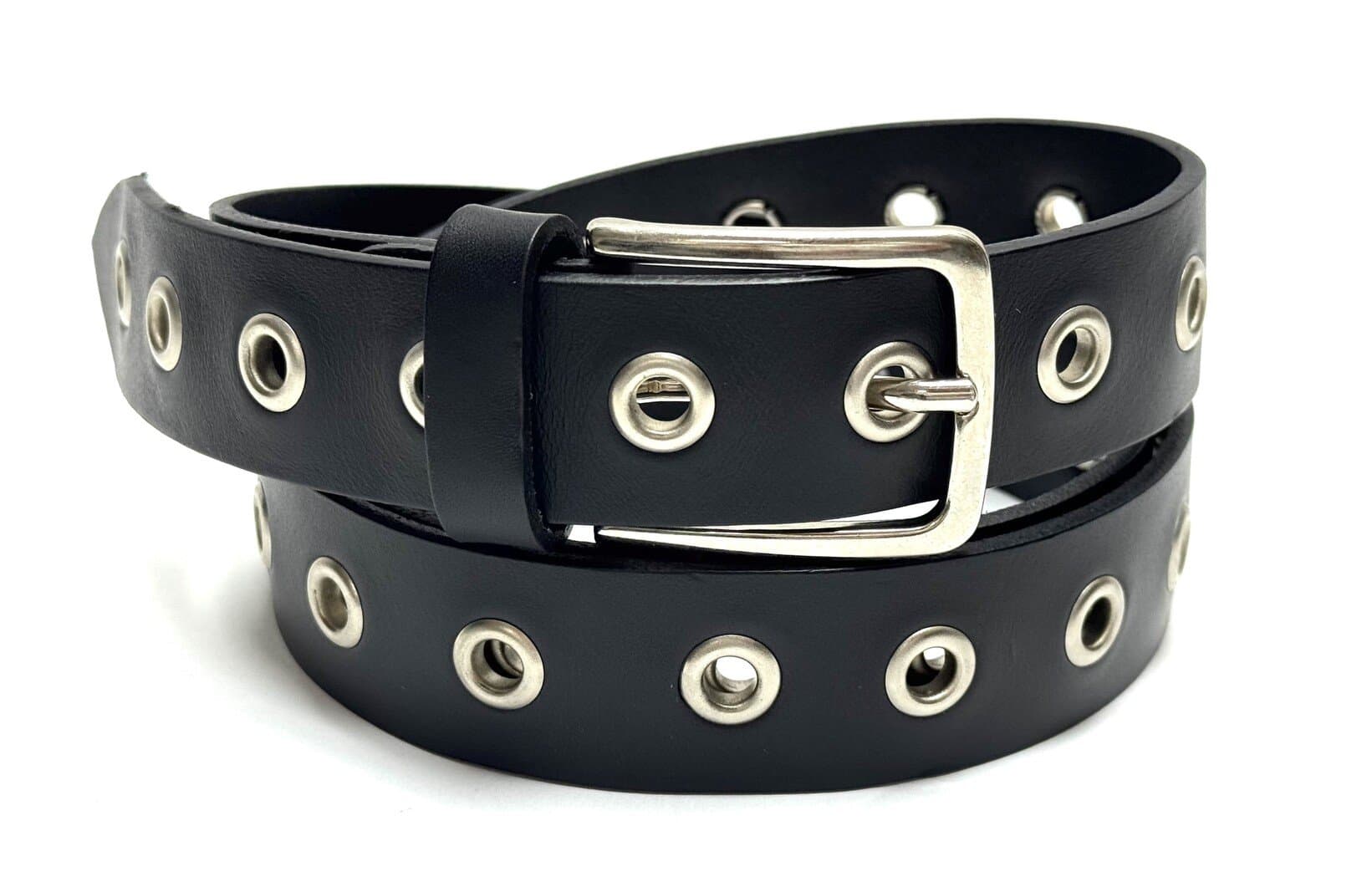 Cintura donna in vera pelle PERUGIA MEDIUM, NERO, con borchie, CHIAROSCURO, Made in Italy