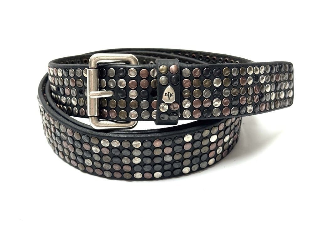 Cintura in vera pelle CHIAROSCURO - VLK mod. CALCUTTA 5 ROWS colore NERO con borchie random Made in Italy
