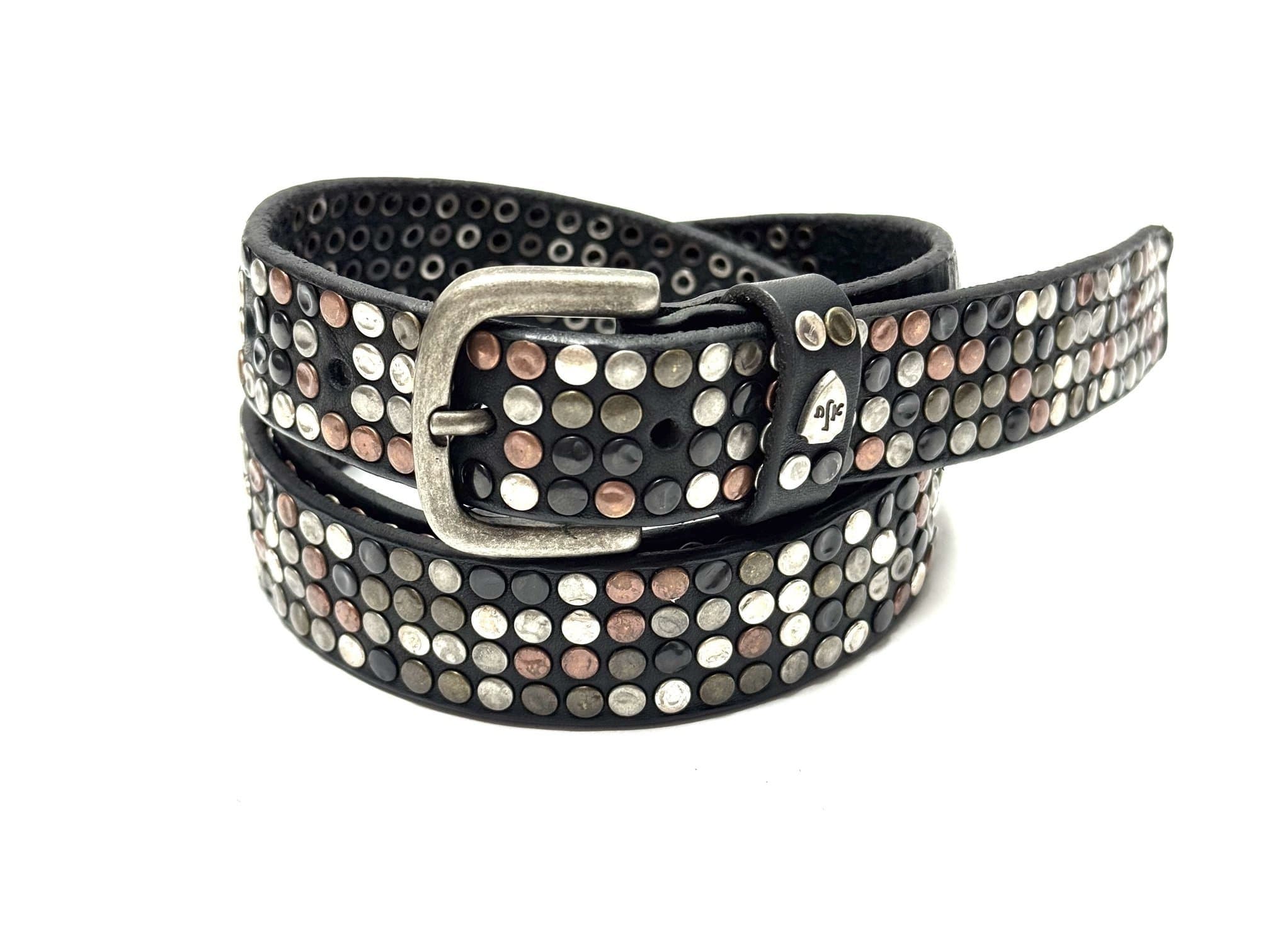 Cintura in vera pelle CHIAROSCURO - VLK mod. CALCUTTA 4 ROWS colore NERO con borchie random Made in Italy