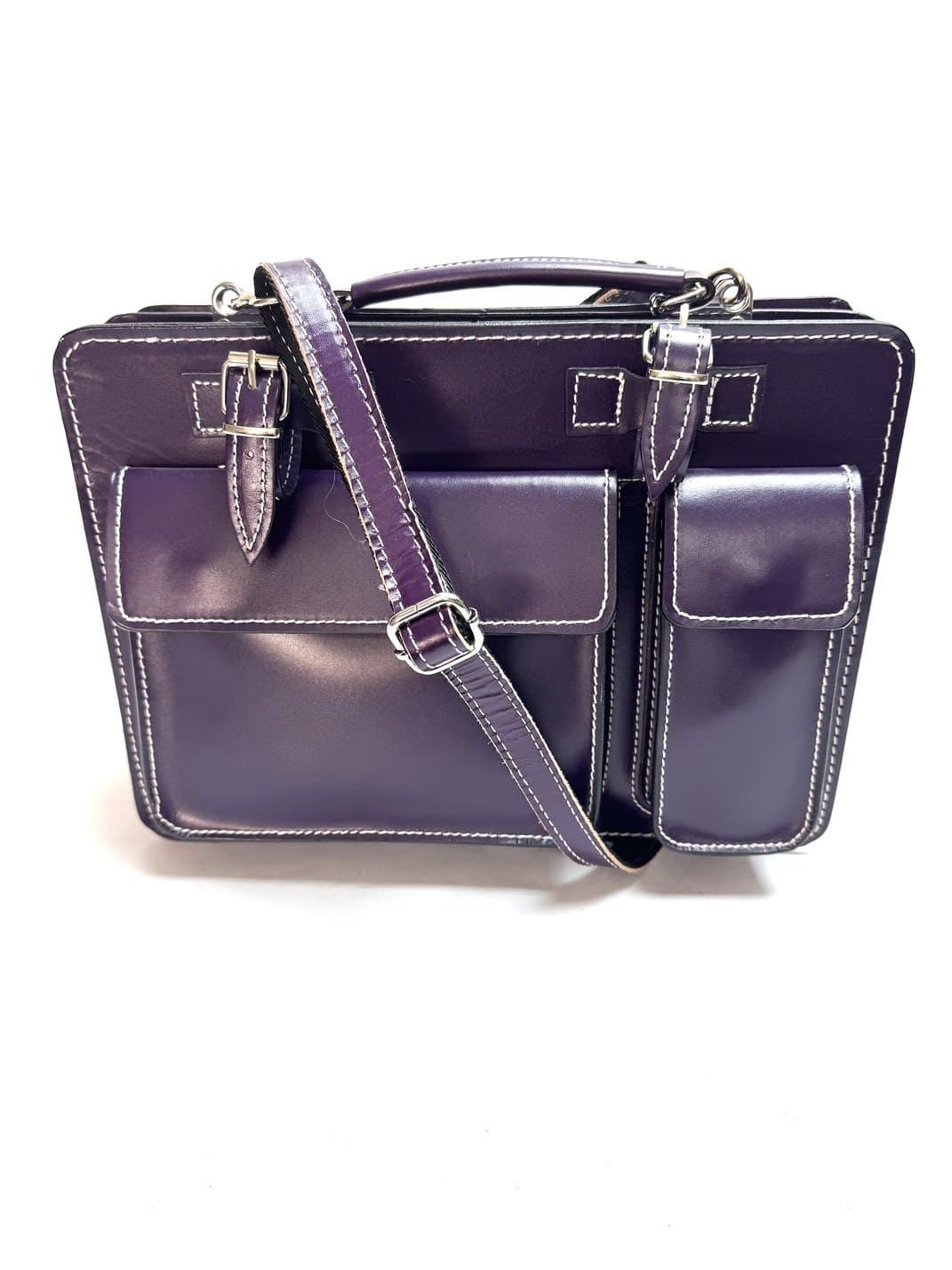 Borsa in vera pelle CHIAROSCURO mod. ALEX medium colore VIOLA Made in Italy Misura ideale per tablet di media dimensione/ agende di lavoro.