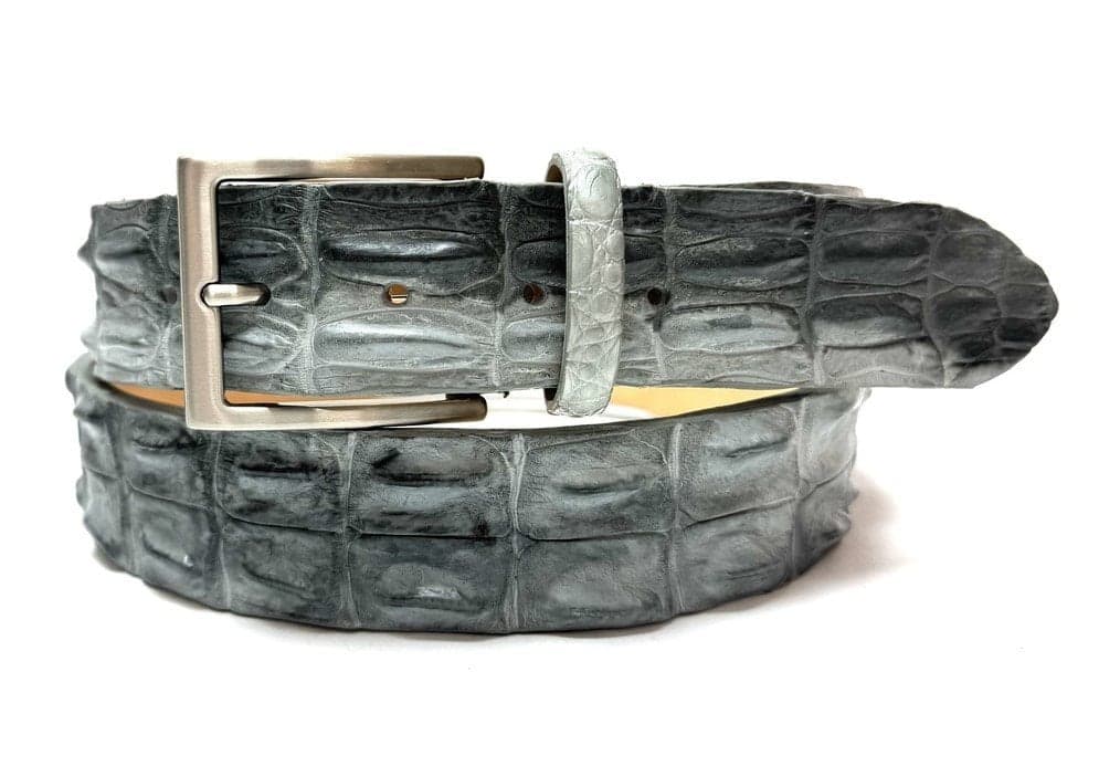 Cintura uomo in vera pelle di coccodrillo JOHANNENSBURG, CITES, colore GRIGIO CHIARO, SANTINI, Made in Italy