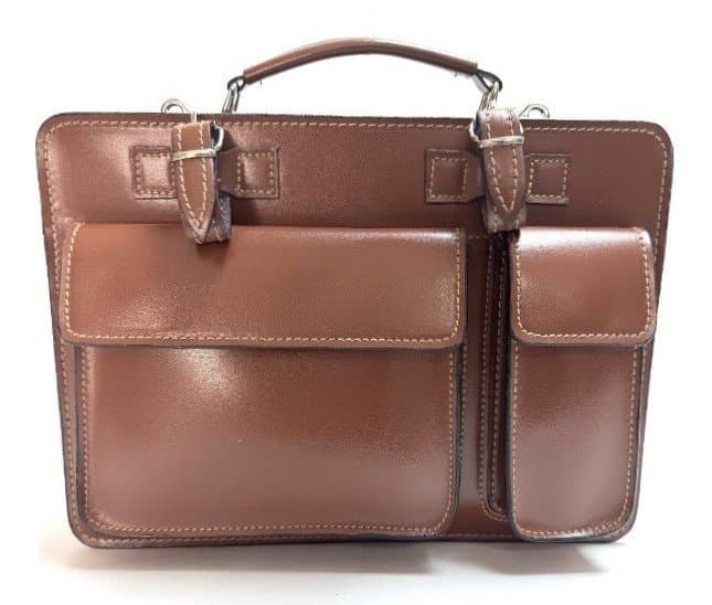 Borsa in vera pelle, mod. ALEX medium, colore MARRONE, con tracolla, CHIAROSCURO, Made in Italy Misura ideale per tablet di media dimensione/ agende di lavoro.
