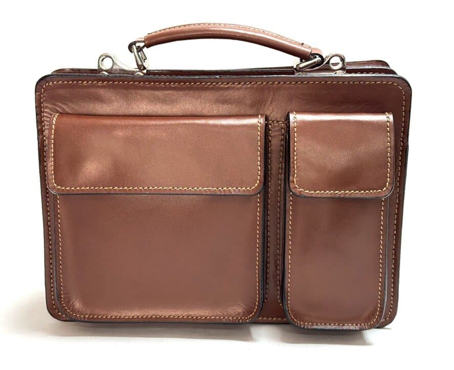  Borsa in vera pelle, mod. ALEX piccolo, colore MARRONE, con tracolla, CHIAROSCURO, Made in Italy. Misura ideale per tablet di media dimensione/ agende di lavoro.