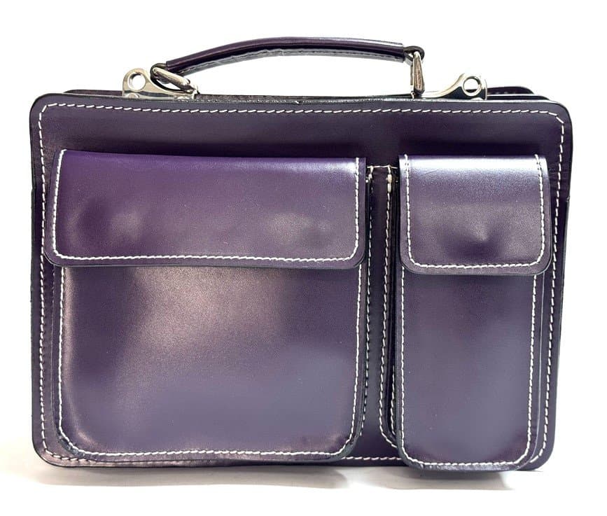 Borsa in vera pelle CHIAROSCURO mod. ALEX small, colore VIOLA, Made in Italy.Misura ideale per tablet di media dimensione/ agende di lavoro.