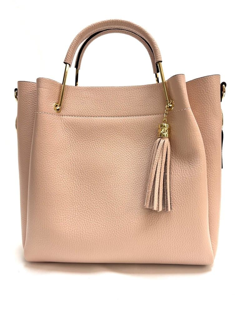 Borsa donna KAROLINA a spalla in vera pelle rigida, colore ROSA, CHIARO SCURO, Made in Italy