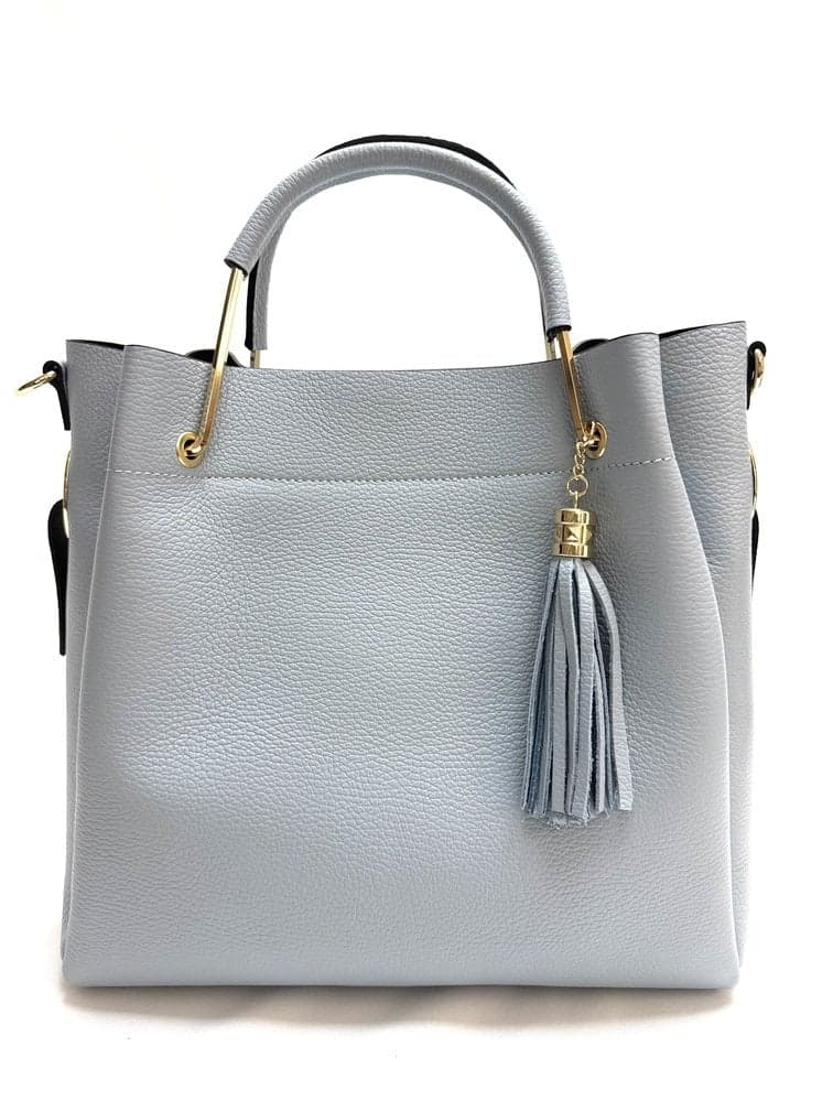 Borsa donna KAROLINA a spalla in vera pelle rigida, colore AZZURRO, CHIAROSCURO, Made in Italy