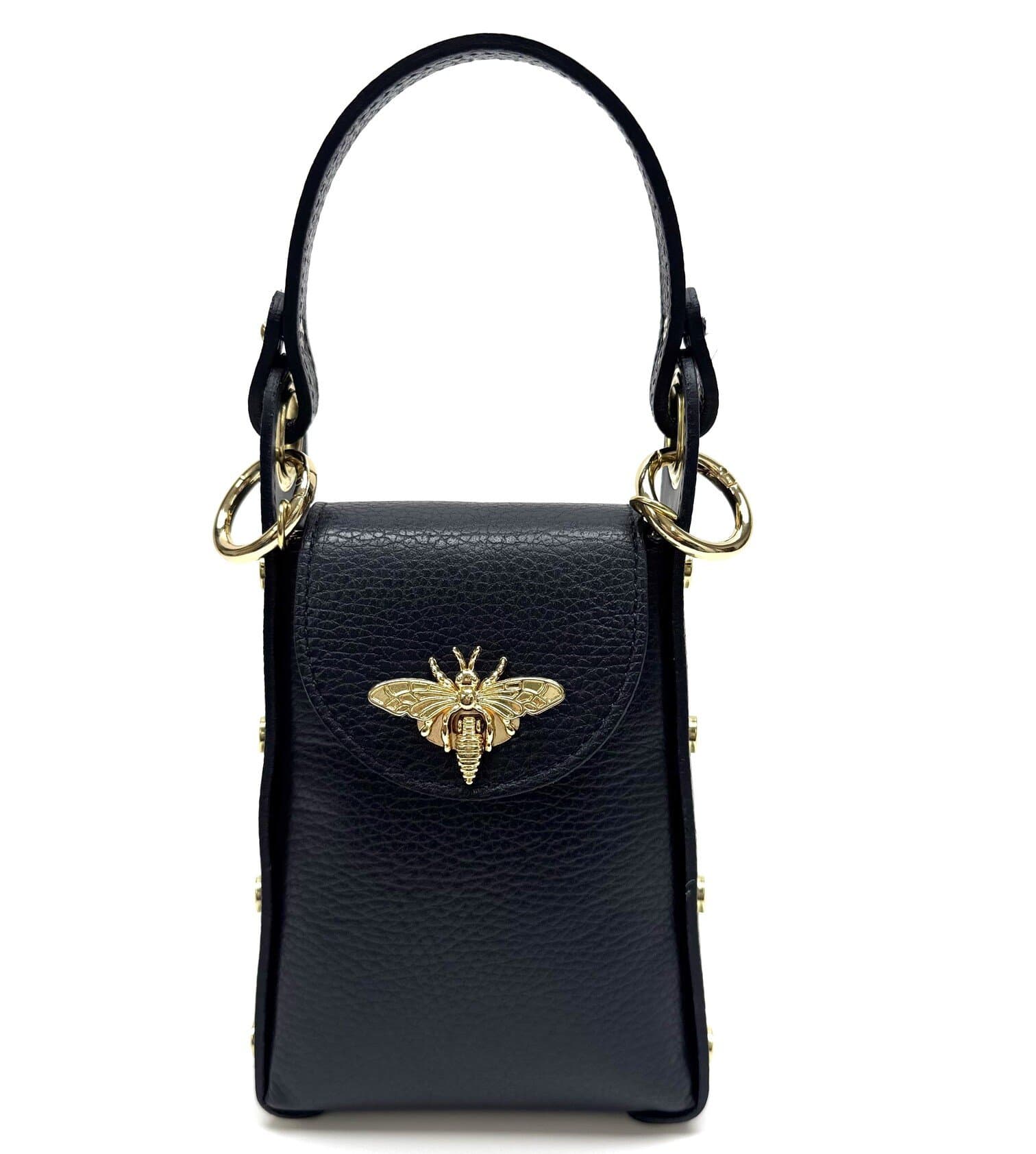 Borsa a mano / tracolla da donna in vera pelle AIDA BEE BAG, colore BLU SCURO, CHIAROSCURO, Made in Italy.