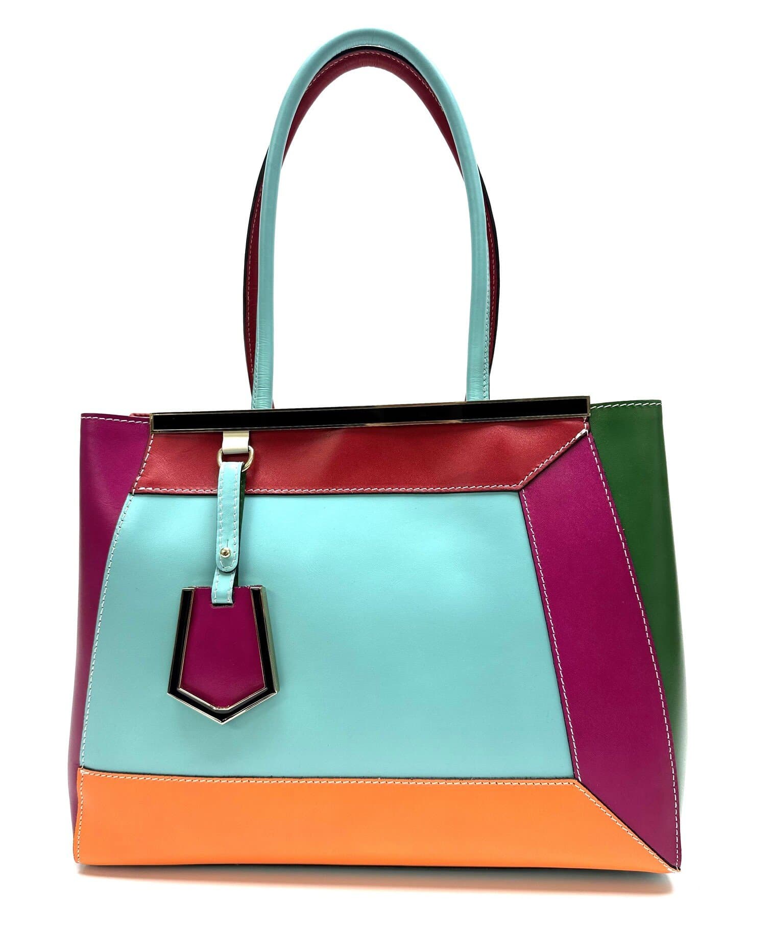 Borsa donna in vera pelle CHIAROSCURO mod. HANA, base verde Tiffany, colore MULTICOLORE / ESTIVO Made in Italy