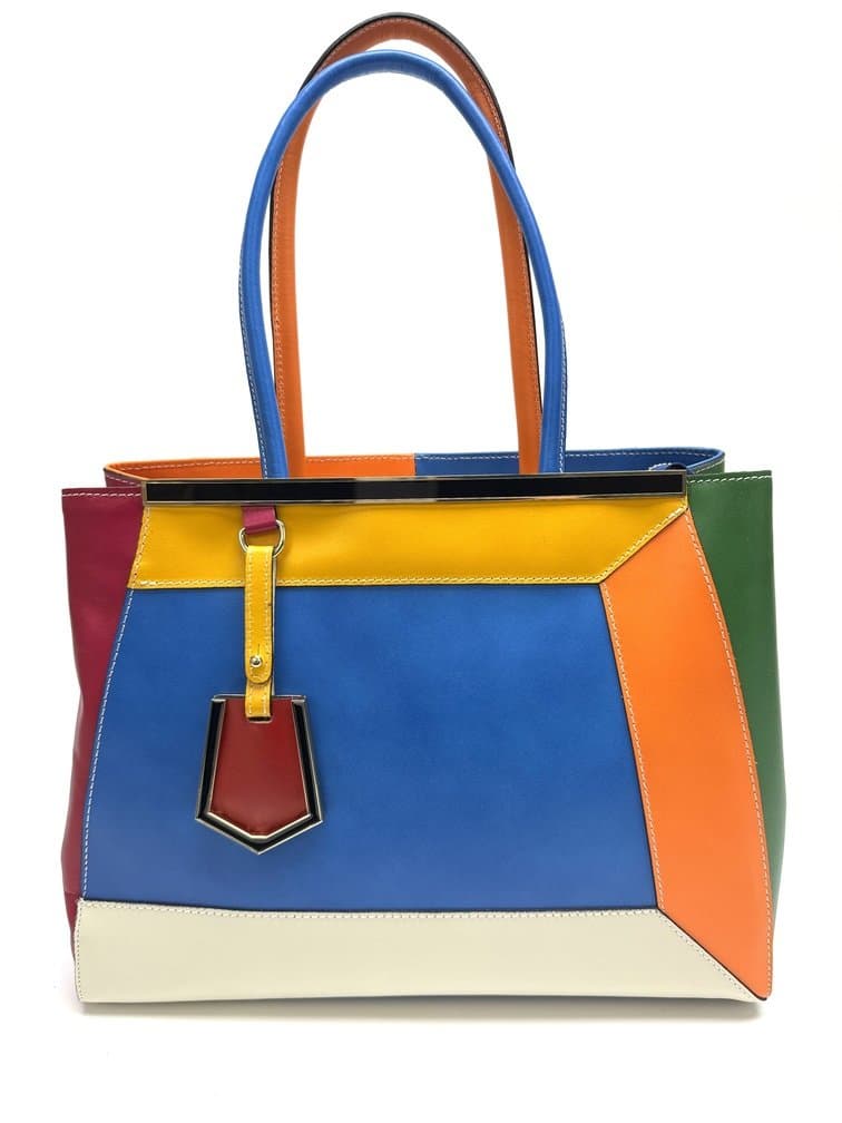 Borsa donna in vera pelle, CHIAROSCURO mod. HANA, base blu, colore MULTICOLORE / ESTIVO, Made in Italy