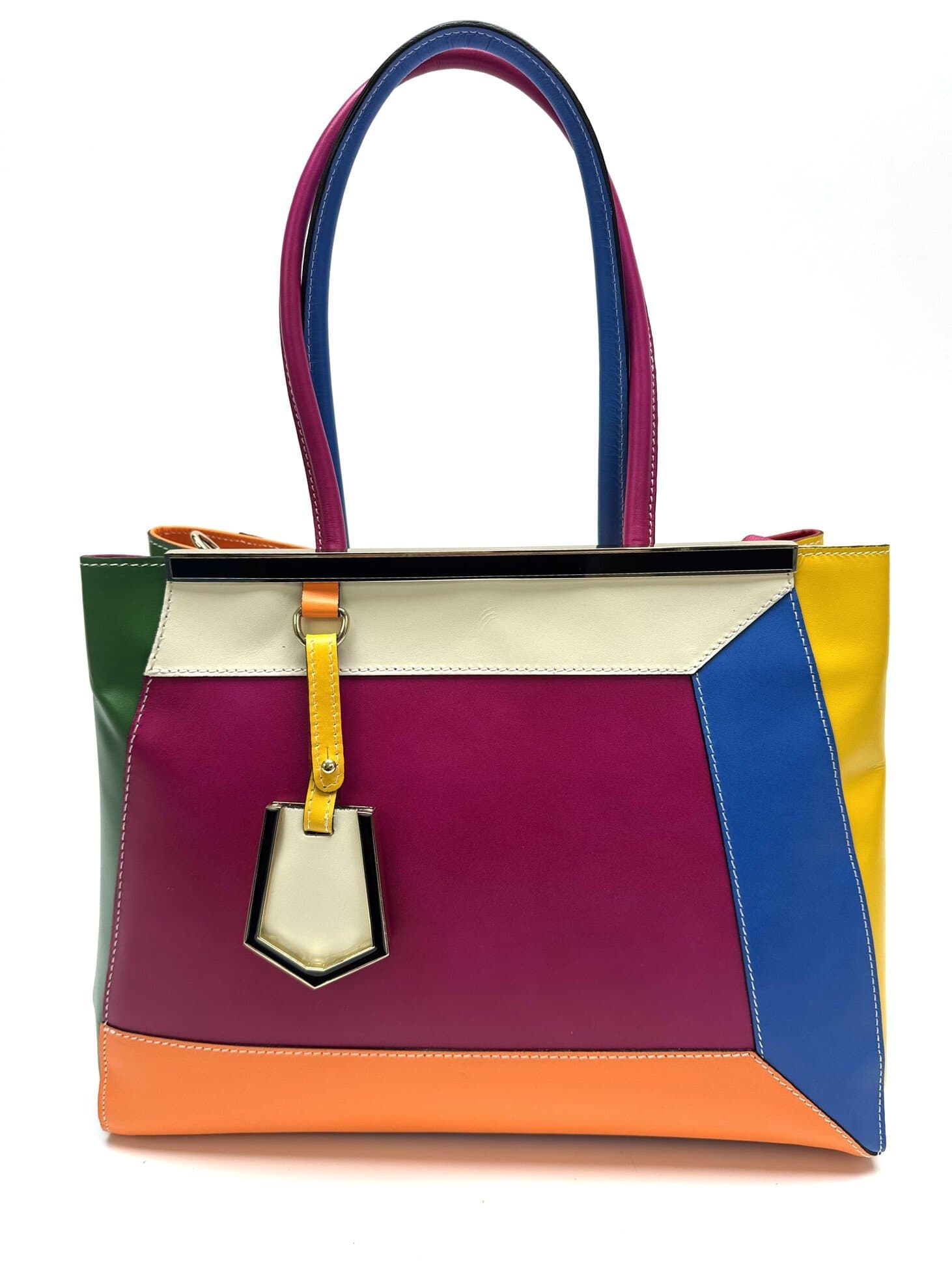 Borsa donna in vera pelle, CHIAROSCURO mod. HANA, base fucsia, colore MULTICOLORE / ESTIVO, Made in Italy