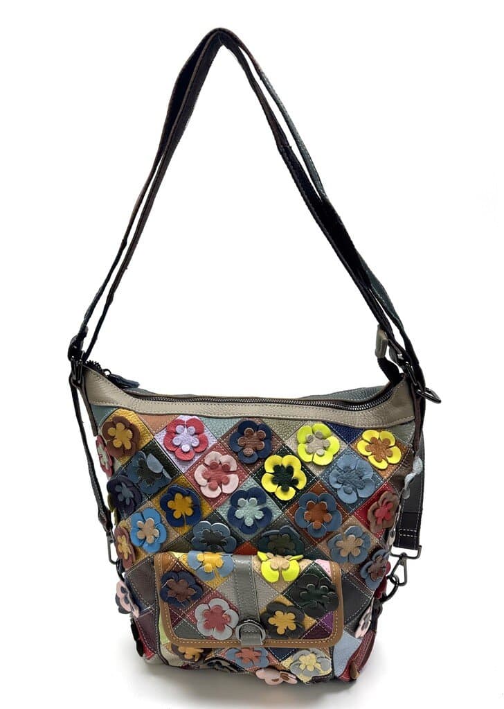 Borsa zaino ALICE, pelle vera morbida, multicolor-fiori, ARIANNA DINI