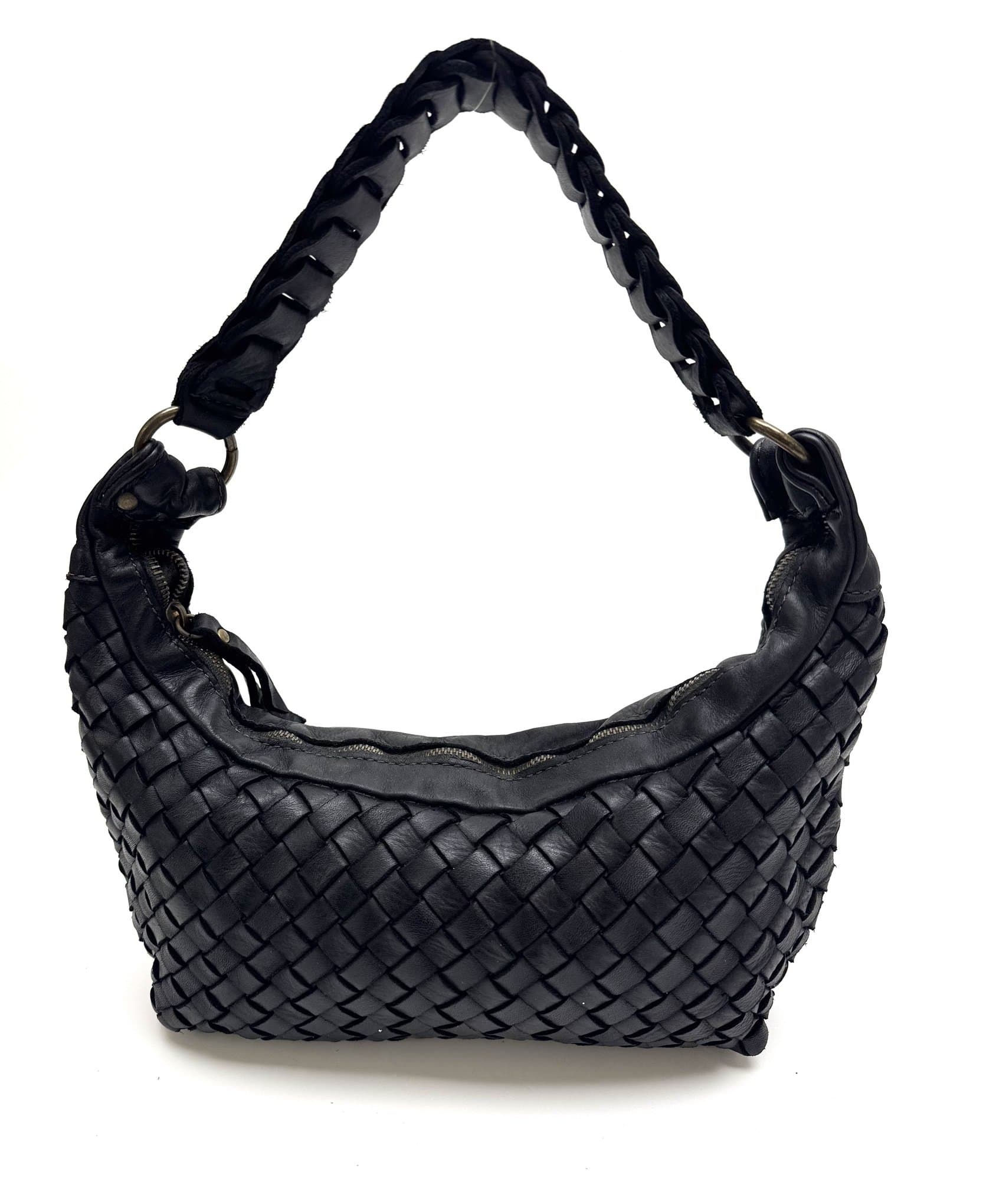 Borsa donna BABILA in vera pelle vintage, colore NERO, CHIAROSCURO, Made in Italy