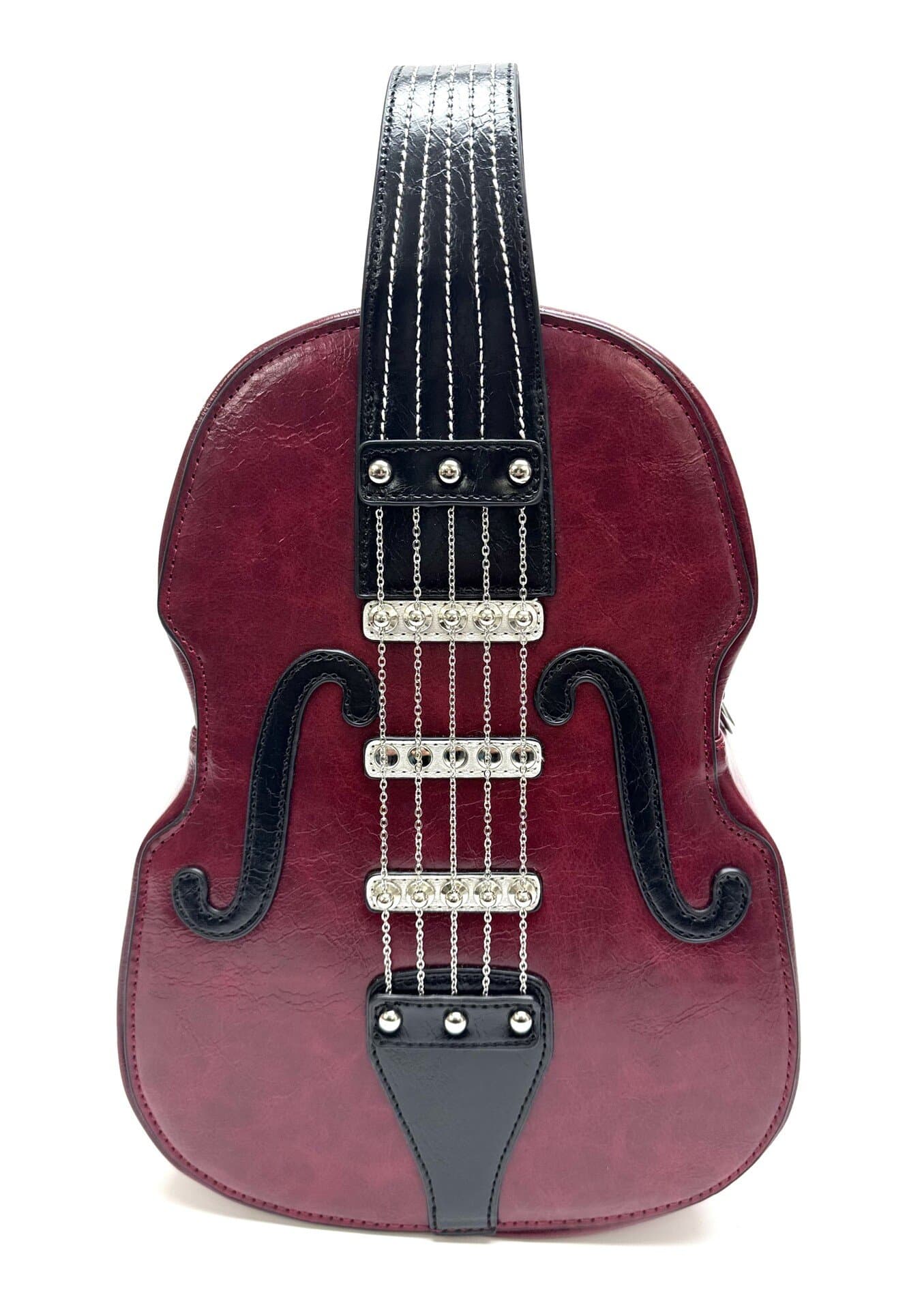 Borsa Violin Luthia con tracolla, Cosplay Steampunk, in ecopelle, forma violino, colore bordeaux, ARIANNA DINI DESIGN