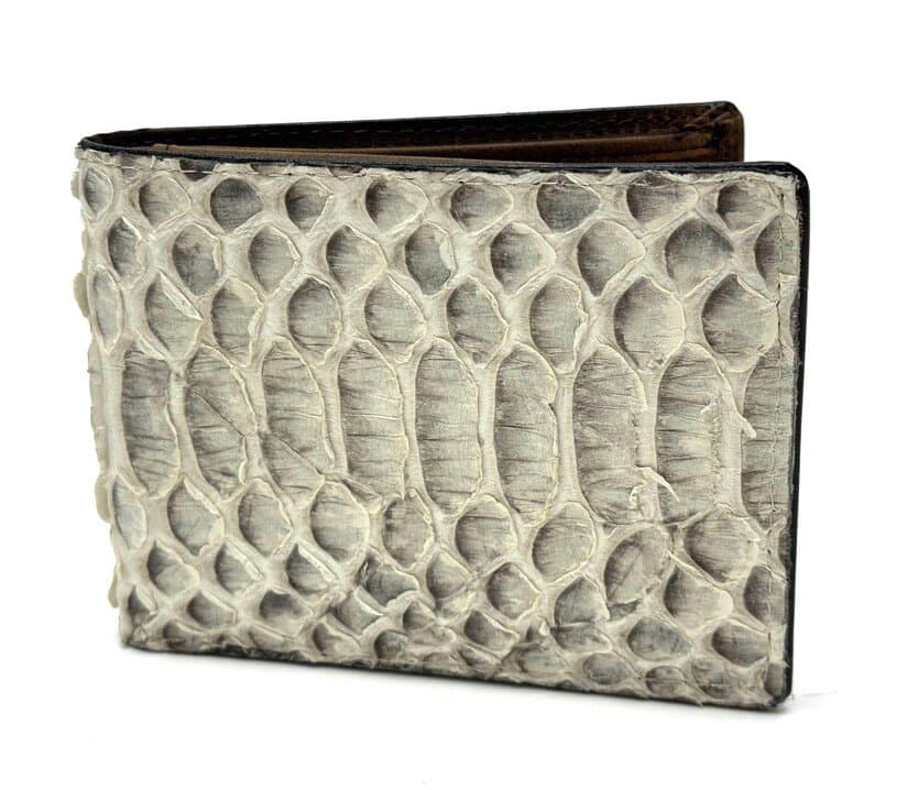 NEPAL: portafoglio uomo in pelle di pitone, con l'interno in nubuk, no portamoneta, colore: ROCCIA, Made in Italy.