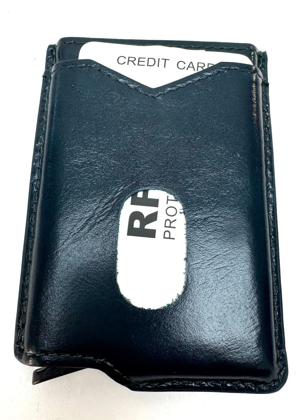 Portafoglio in vera pelle e porta carte di credito in alluminio, da uomo LAVAL con BLOCCO RFID, colore BLU, CHIAROSCURO