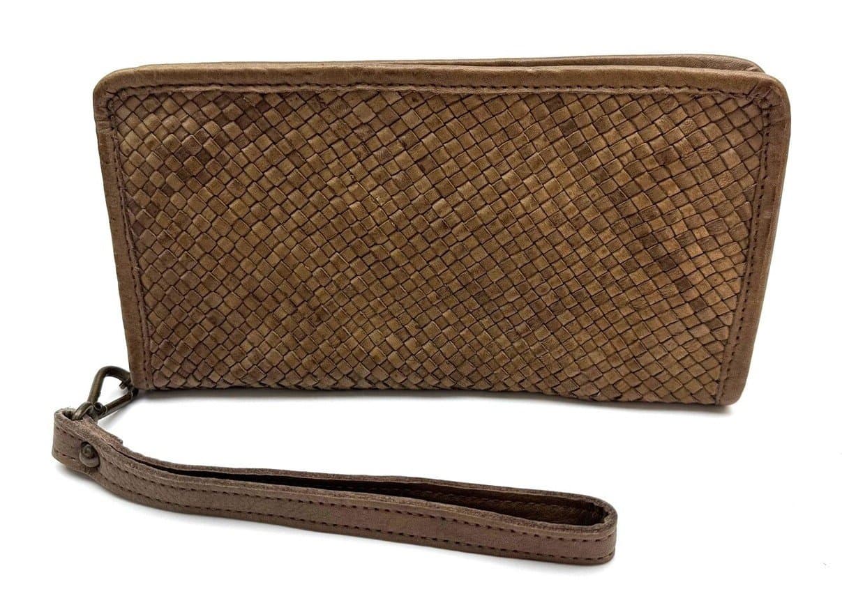 Pochette uomo da polso in vera pelle vintage LIAM, colore TAUPE, CHIARO SCURO, Made in Italy