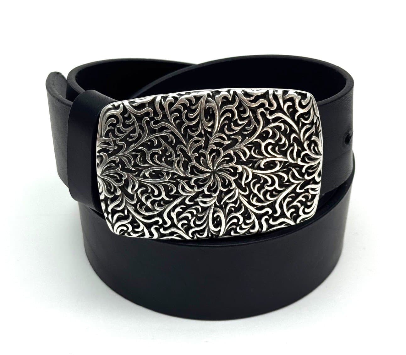 Genuine leather belt for man AUSTIN - NATURE, BLACK colour, special buckle silver, CHIAROSCURO, MADE IN ITALY