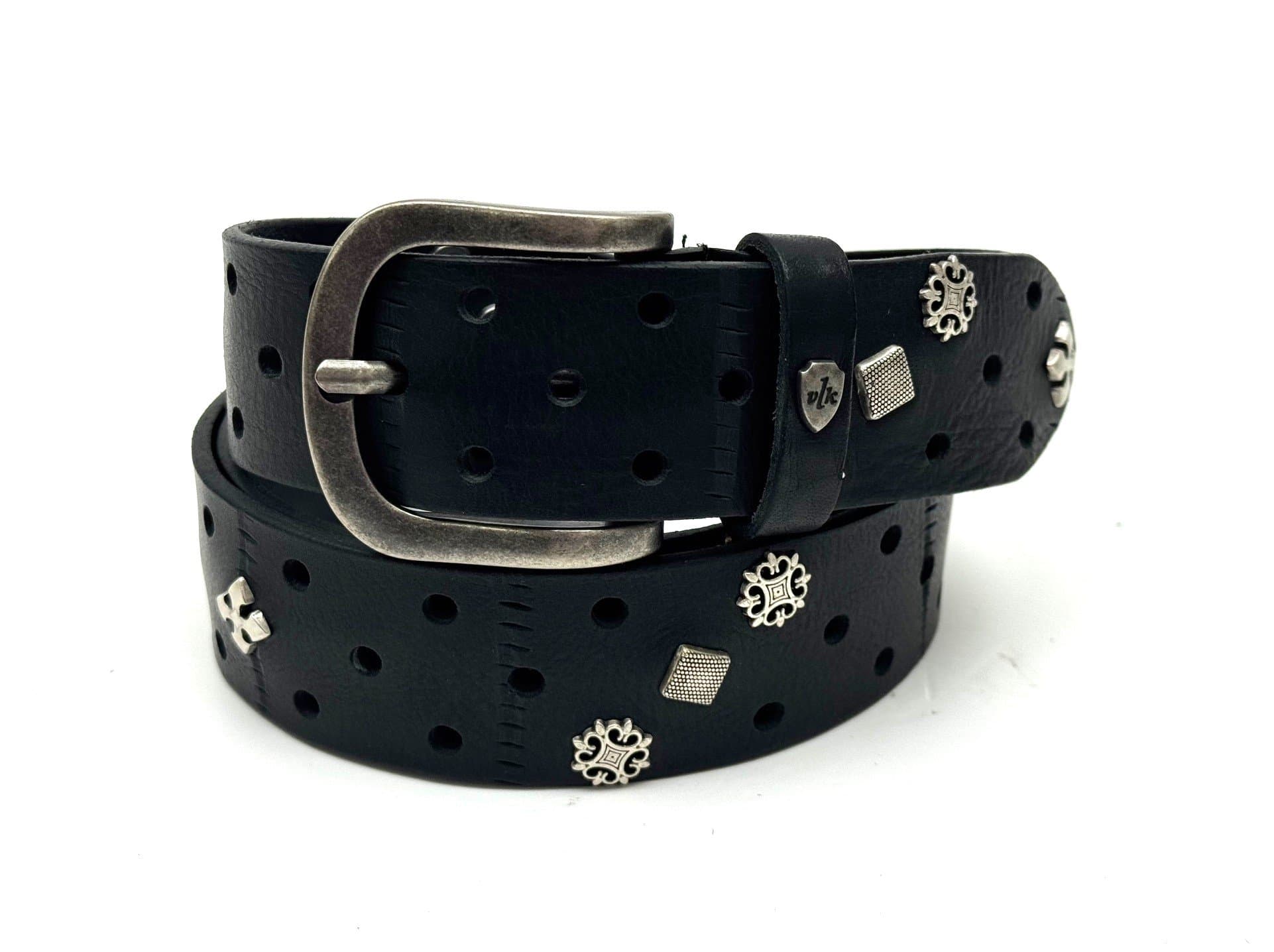Cintura in vera pelle CHIAROSCURO - VLK mod. TOLEDO colore NERO con borchie Made in Italy