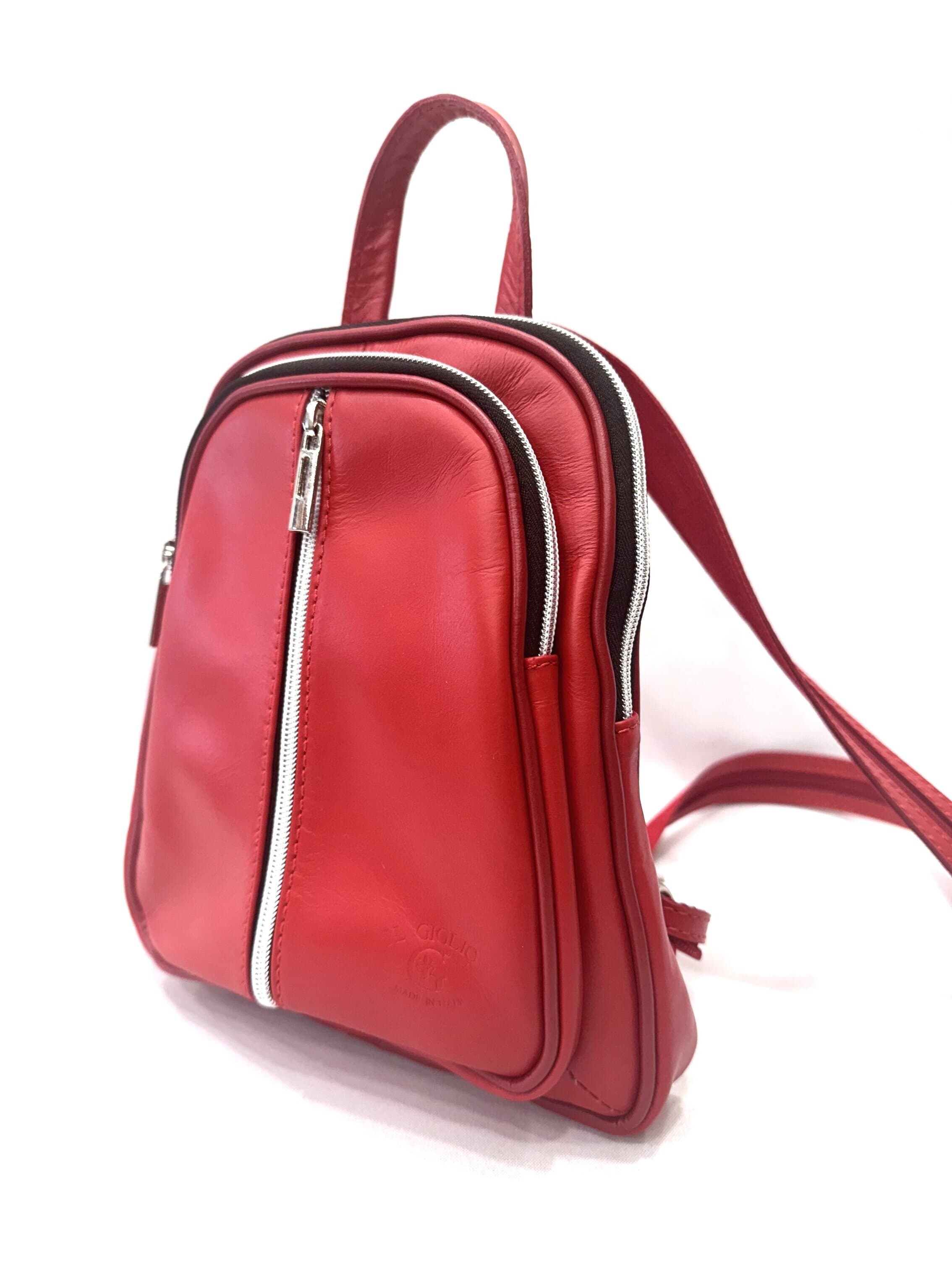Borsa zaino donna in vera pelle CHIARO SCURO mod. SINAI colore ROSSO Made in Italy.