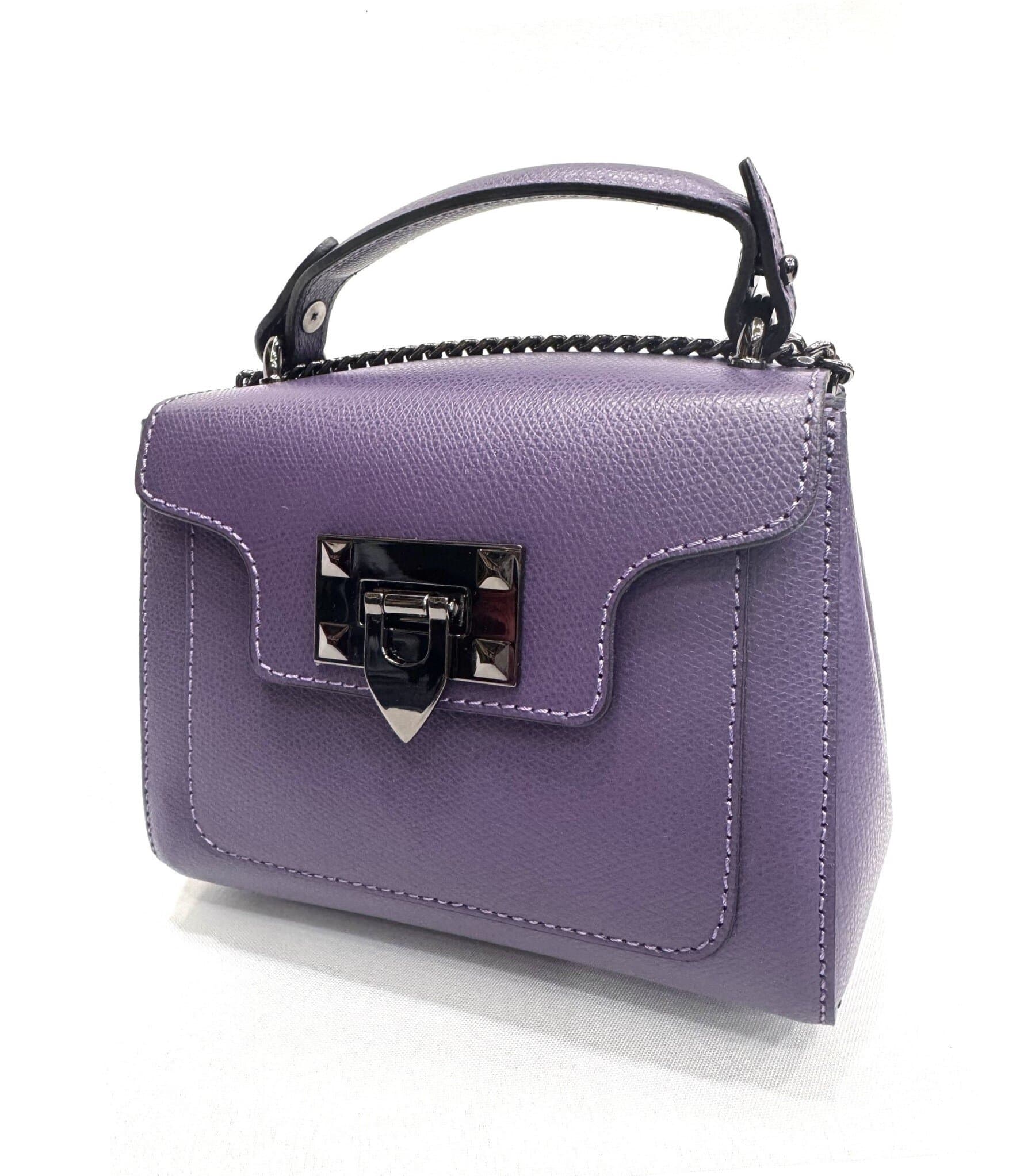 AGNES : borsa donna mini, pelle saffiano, colore VIOLA, Made in Italy