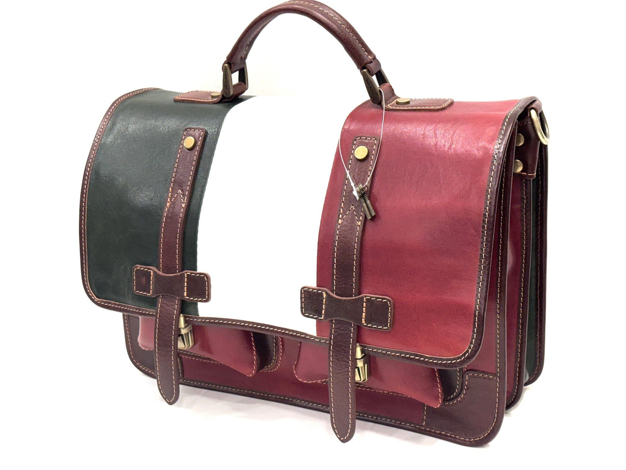 ERNESTO: cartella /borsa, zaino ufficio uomo, in cuoio, TRICOLORE BANDIERA ITALIANA, VERDE / BIANCO / ROSSO, Made in Italy