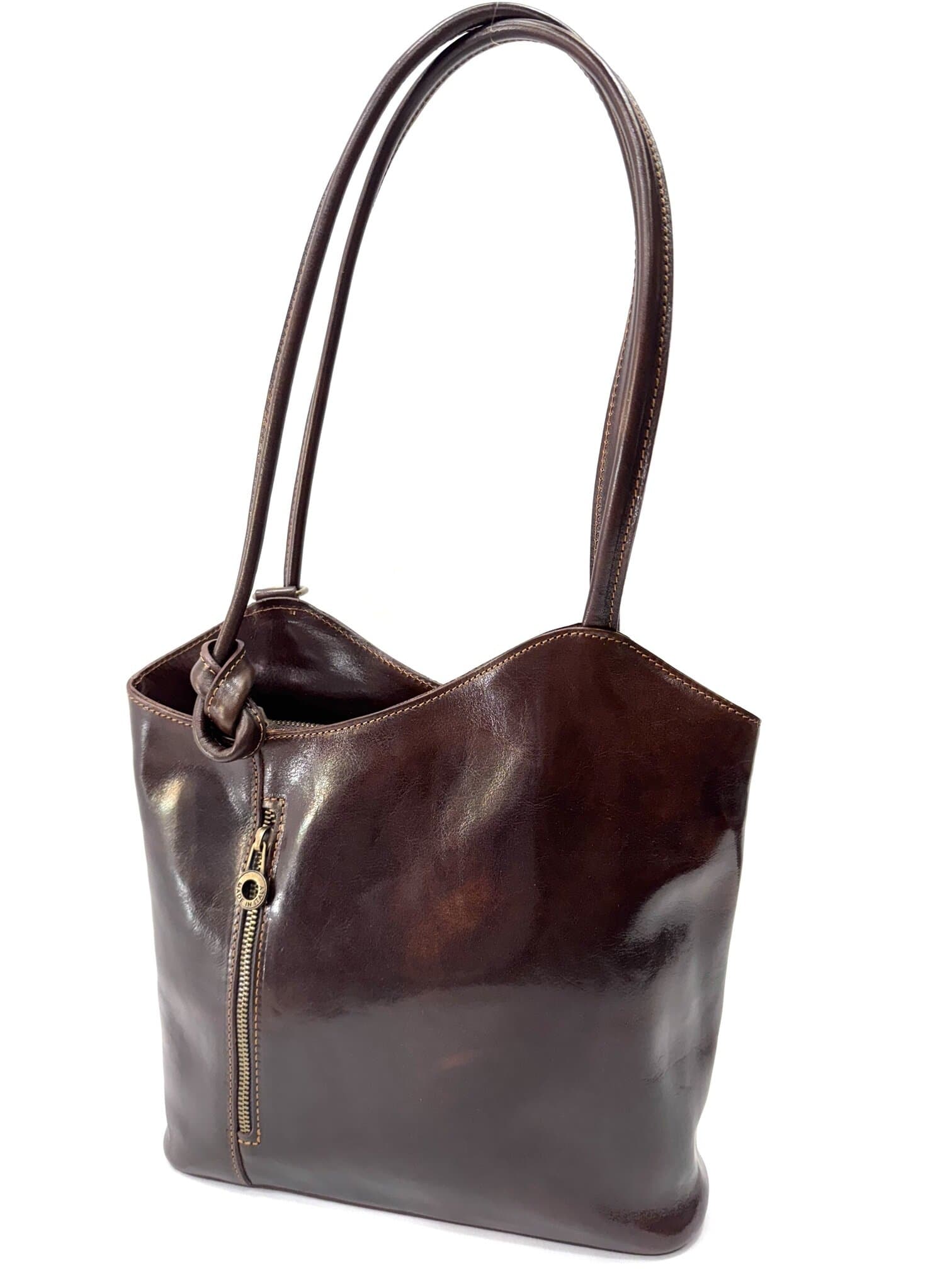 Borsa zaino donna MONTE ARGENTERA in vera pelle tamponata, colore TESTA DI MORO, CHIAROSCURO, Made in Italy