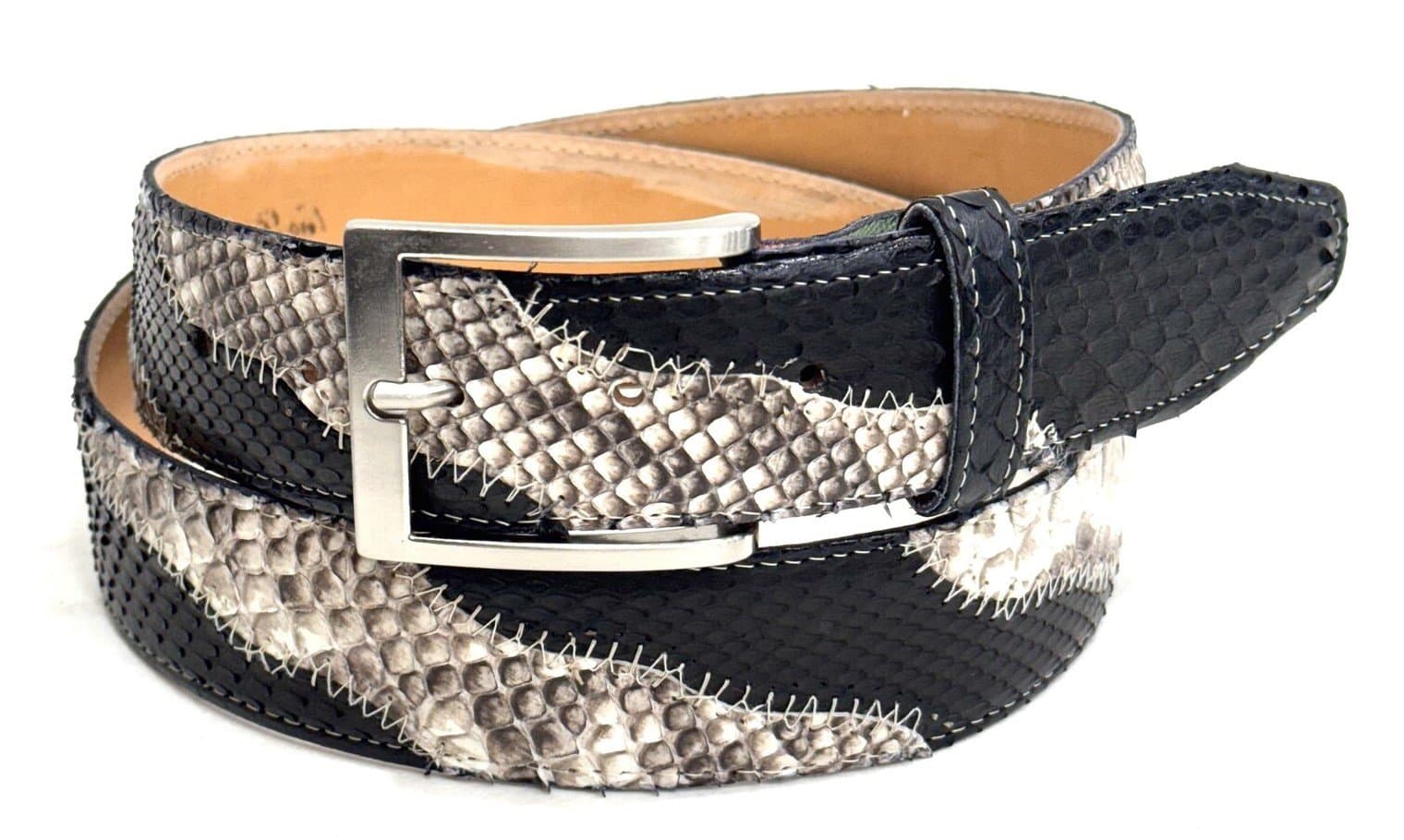 LAGOS: man's belt in python leather, CITES, color: BEIGE / BLACK, Made in Italy