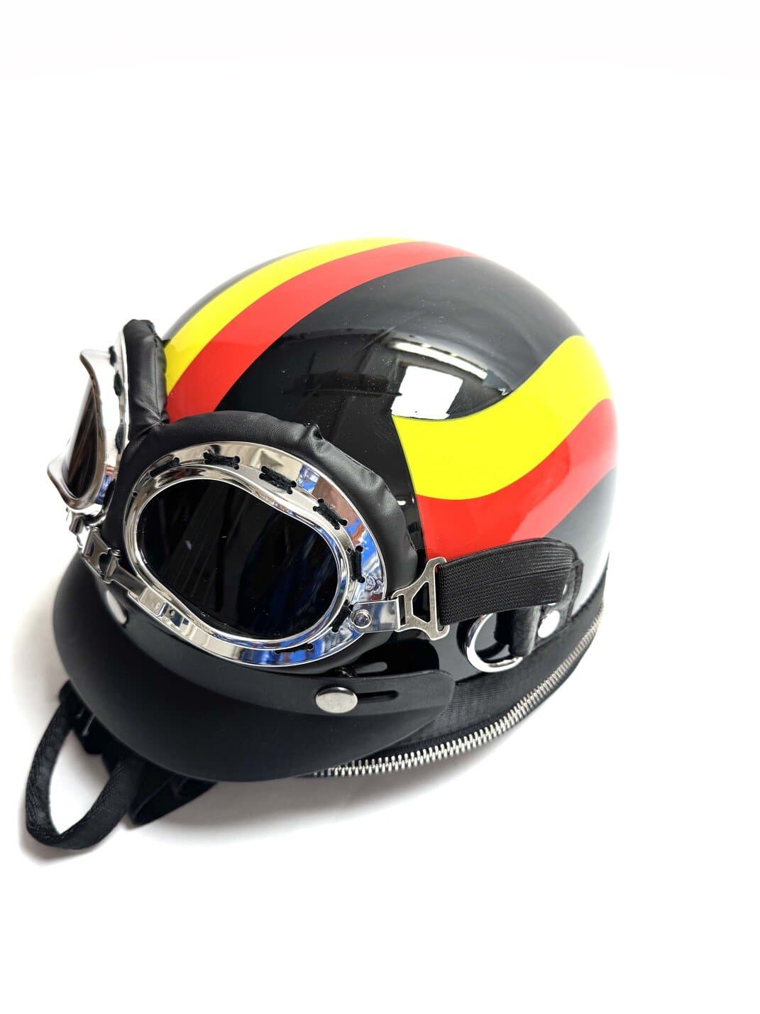 Borsa zaino Eros casco con tracolla, Cosplay Steampunk, ecopelle, colore bandiera tedesca, ARIANNA DINI DESIGN