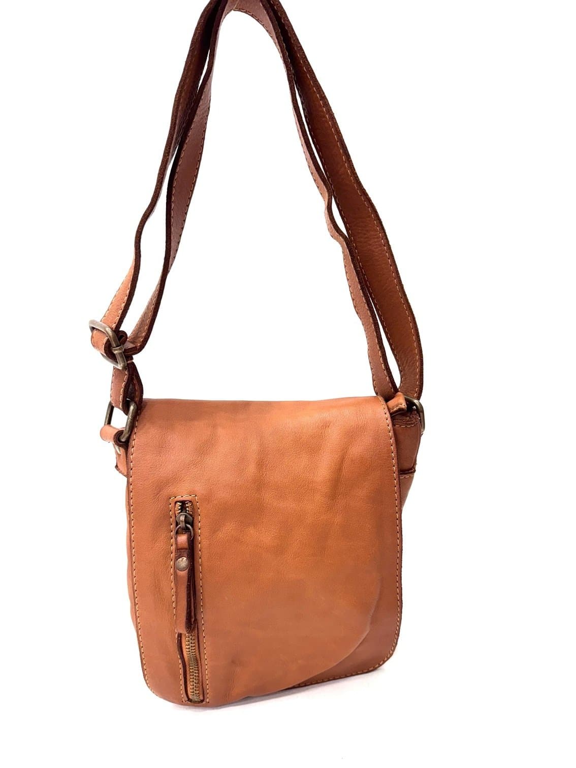  Nome * Borsa tracolla uomo in vera pelle morbida DIMITRI, colore MIELE, CHIAROSCURO, Made in Italy
