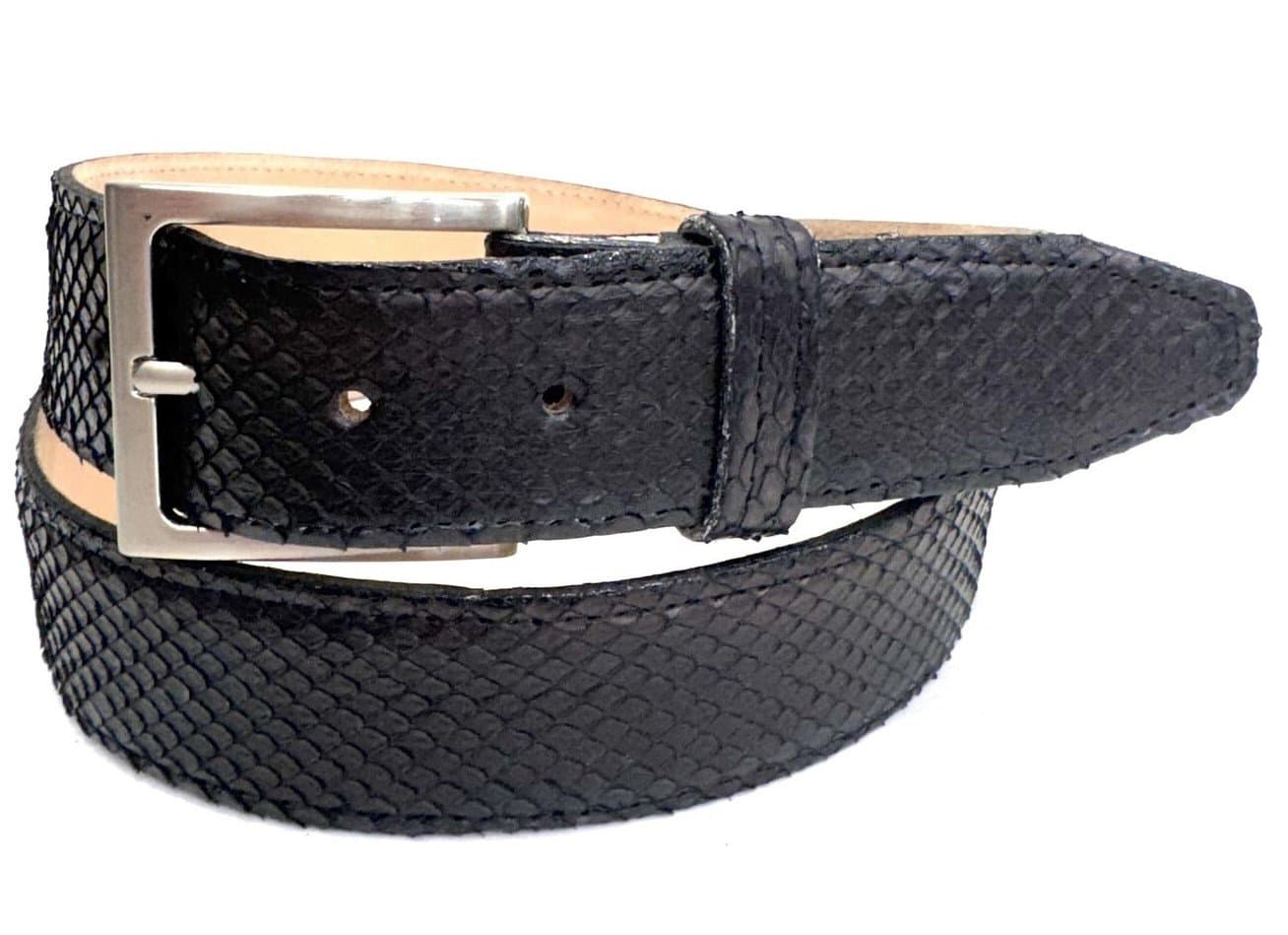 Python belt GUATEMALA, BLACK, CITES, CHIAROSCURO, Made in Italy
