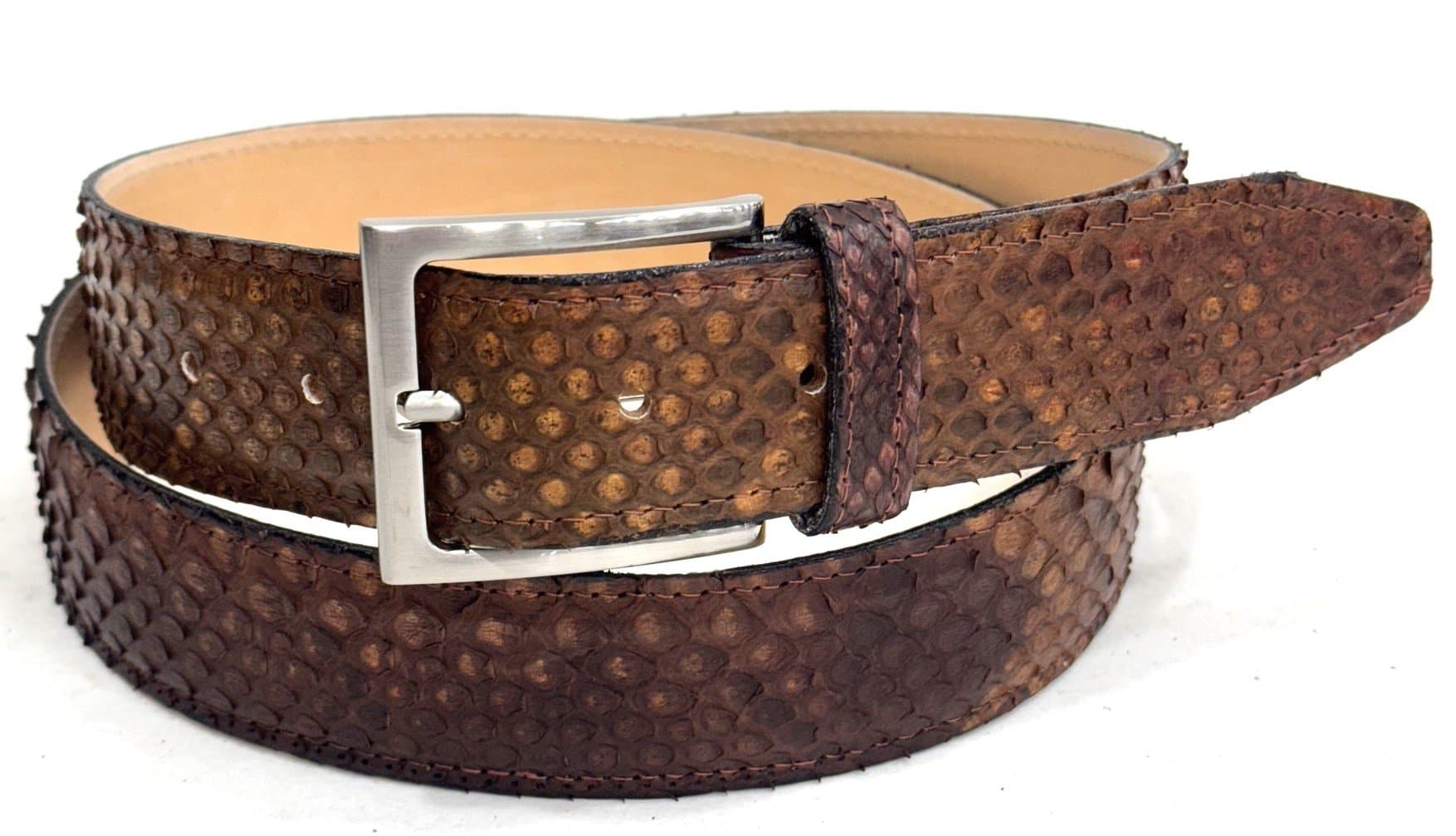Cintura uomo in vera pelle di pitone CITES, GUATEMALA, colore MIELE, CHIAROSCURO, Made in Italy