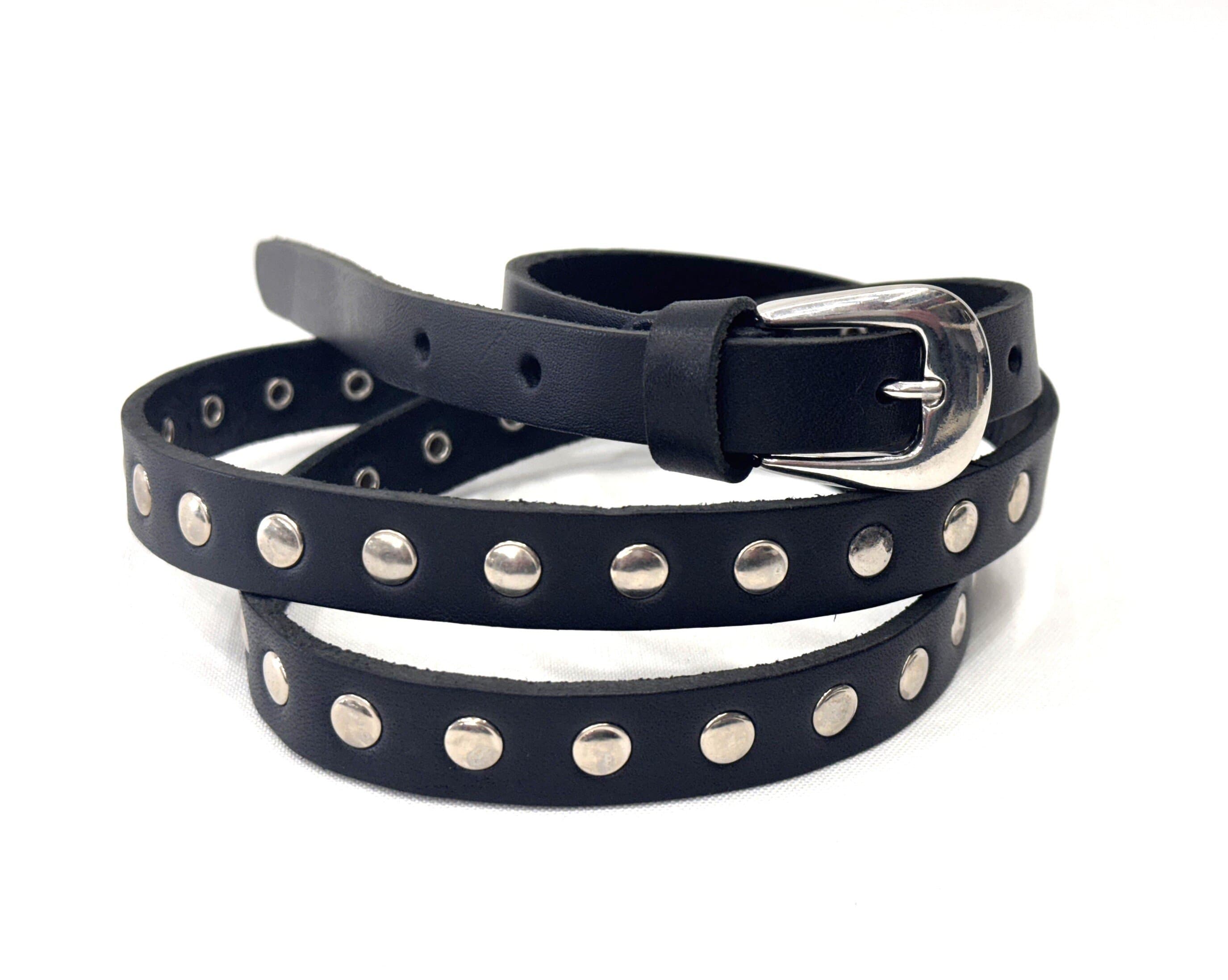 Cintura donna in vera pelle ORVIETO SMALL, colore NERO, con borchie, CHIAROSCURO, Made in Italy