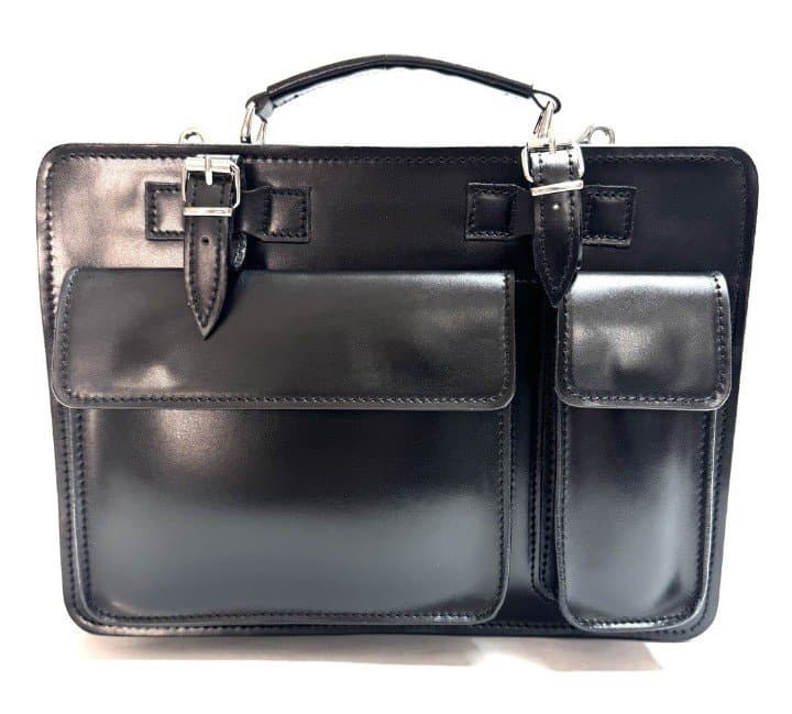 Cartella ufficio / lavoro in vera pelle, mod. ALEX medium, colore NERO, con tracolla, CHIAROSCURO, Made in Italy. Misura ideale per tablet di media dimensione/ agende di lavoro.