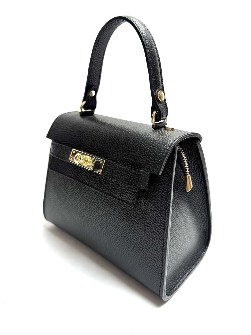 Borsa  da donna in vera pelle KATY, colore NERO, CHIAROSCURO, Made in Italy.