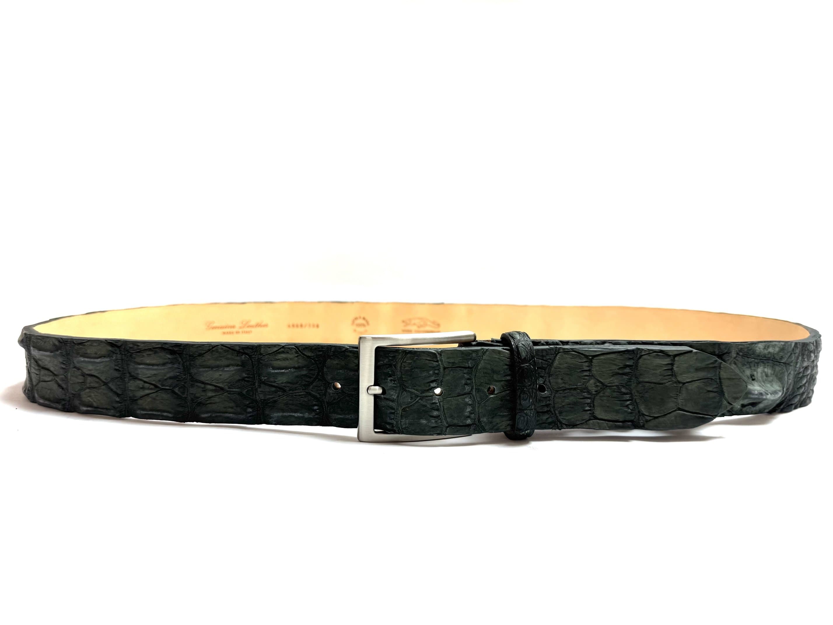 Cintura uomo in vera pelle di coccodrillo JOHANNENSBURG, CITES, colore GRIGIO SCURO, SANTINI, Made in Italy