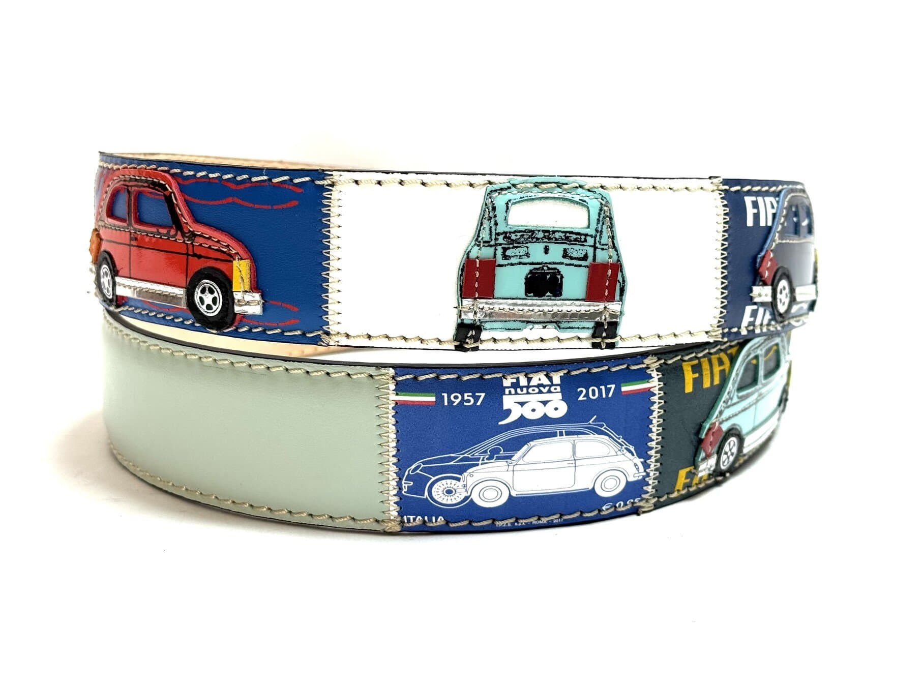 Cintura vintage uomo in vera pelle MIRAFIORI, C51, colore MULTICOLOR,  cucite a mano in pelle, con applicazioni macchine pelle, SANTINI, Made in Italy