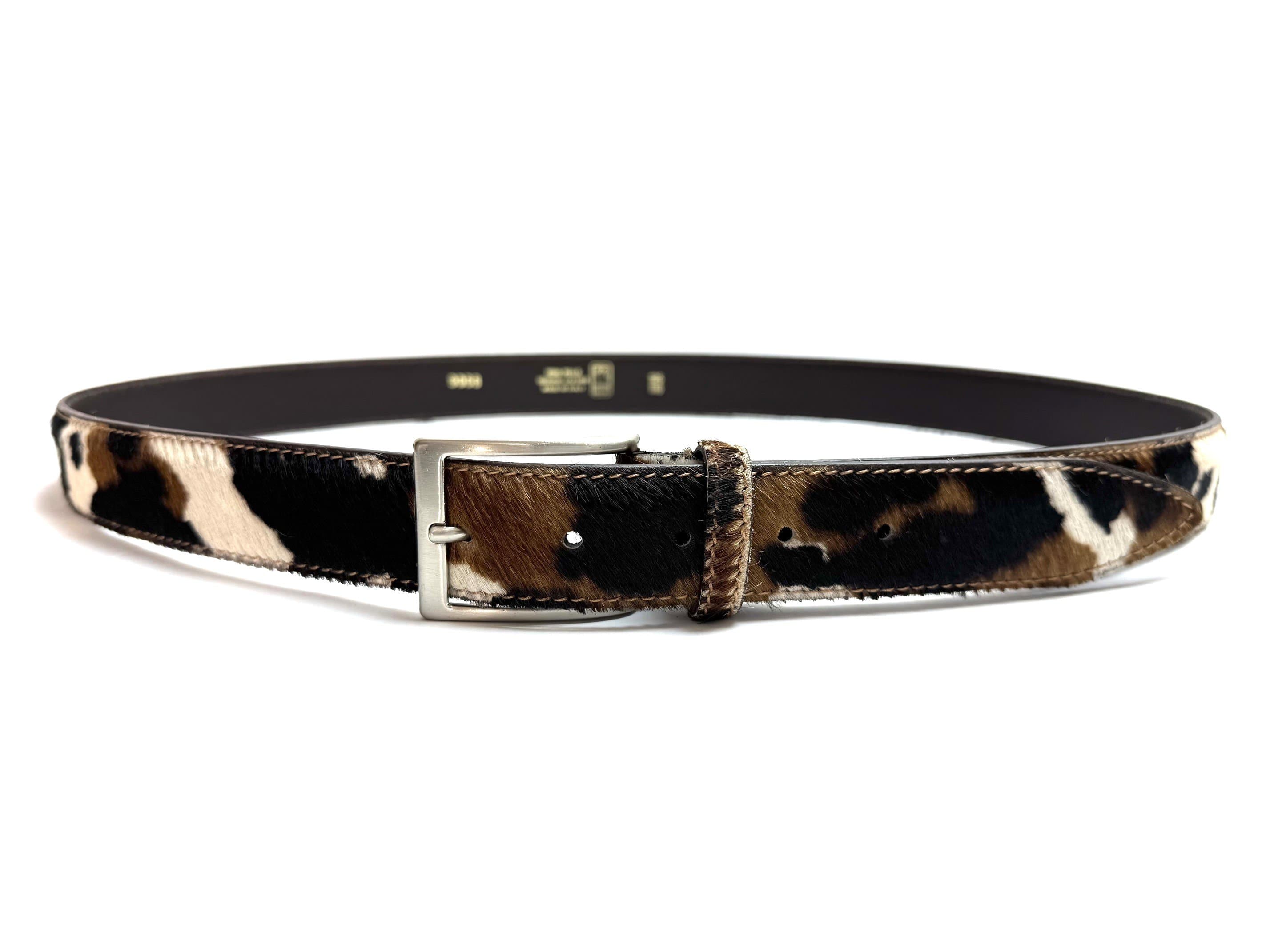 Cintura donna in vera pelle - pony mod. ZARIA, colore animalier mucca, CHIAROSCURO, Made in Italy